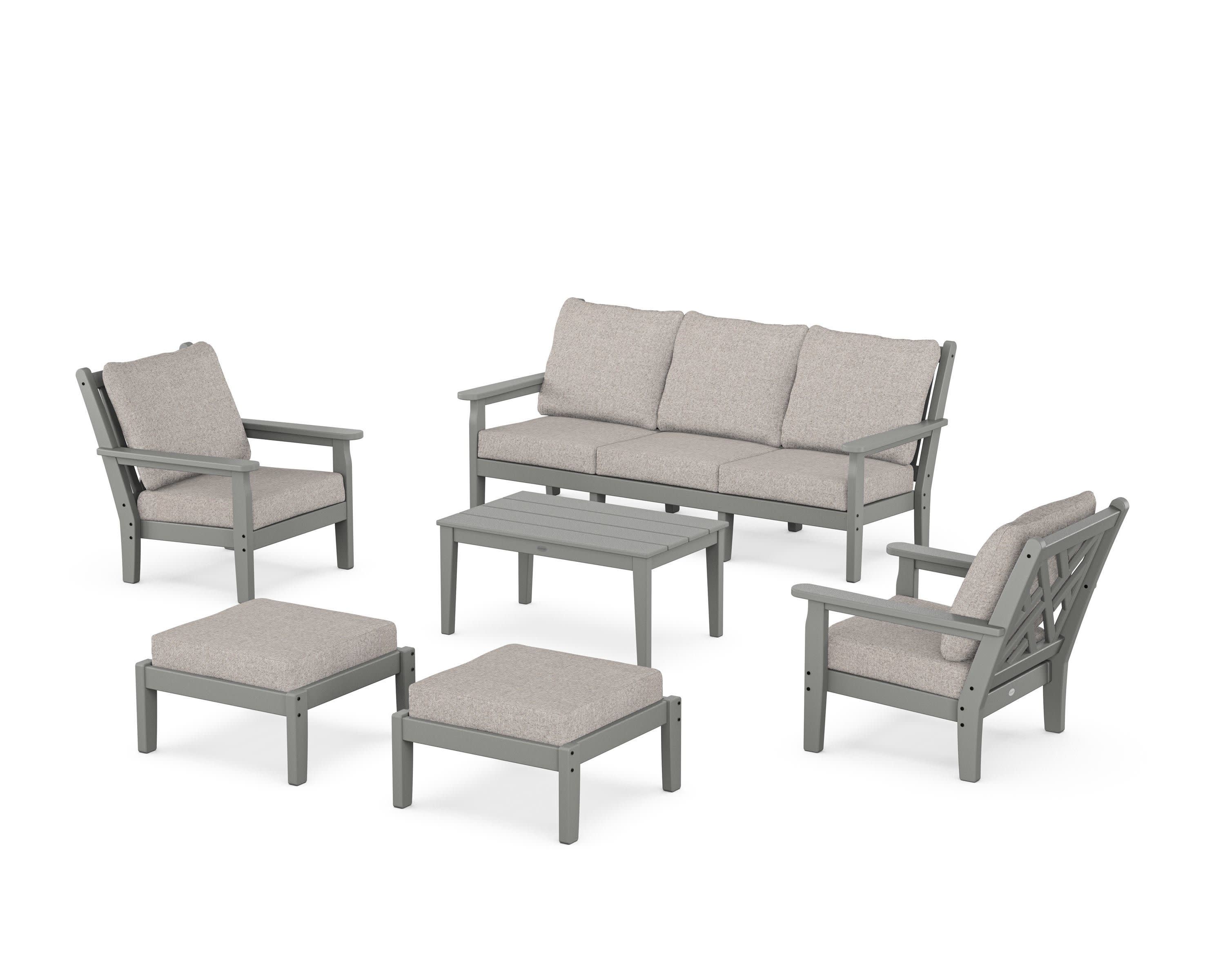 Chippendale 6-Piece Lounge Sofa Set in Slate Grey / Weathered Tweed