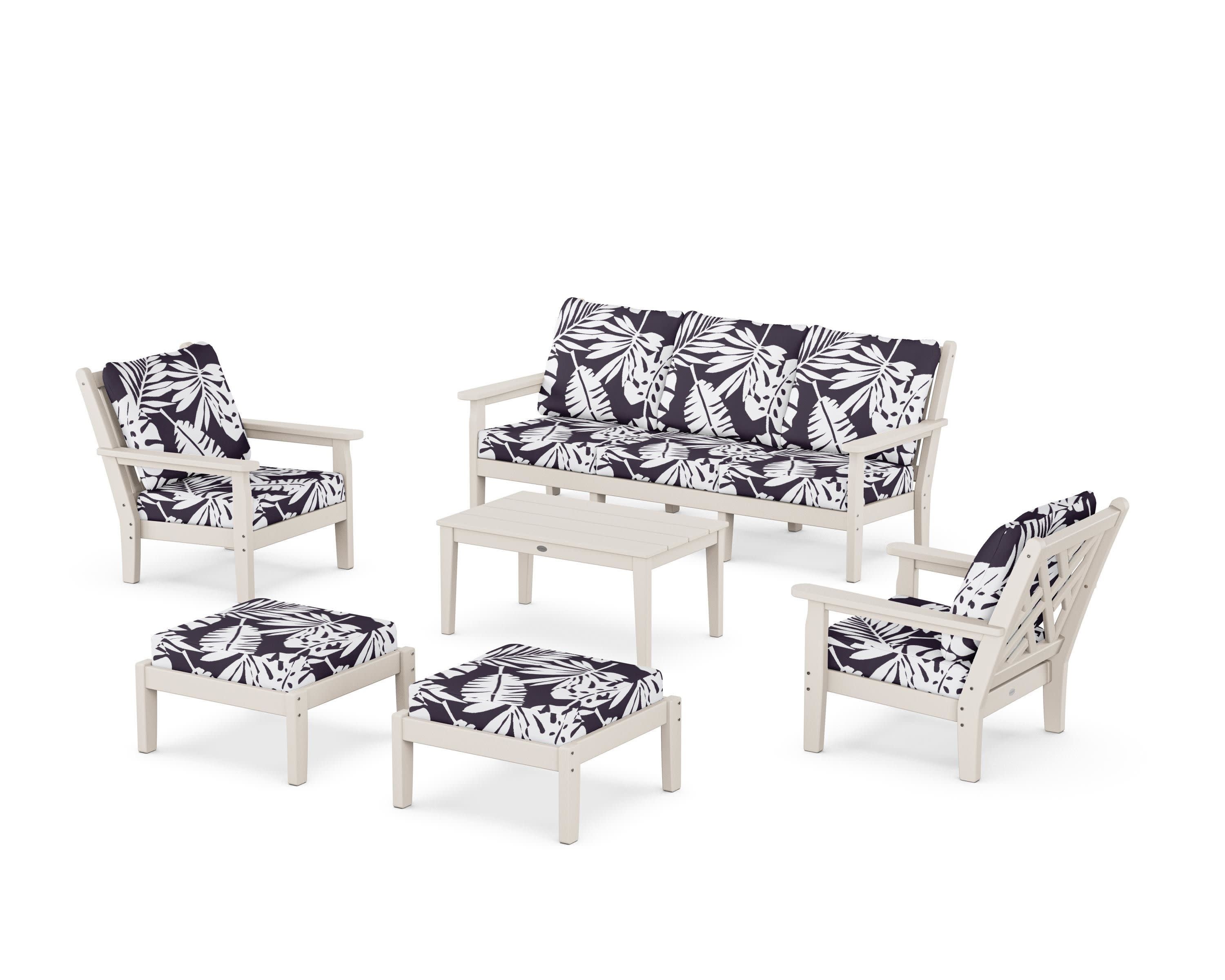 Chippendale 6-Piece Lounge Sofa Set in Sand / Leaf Navy
