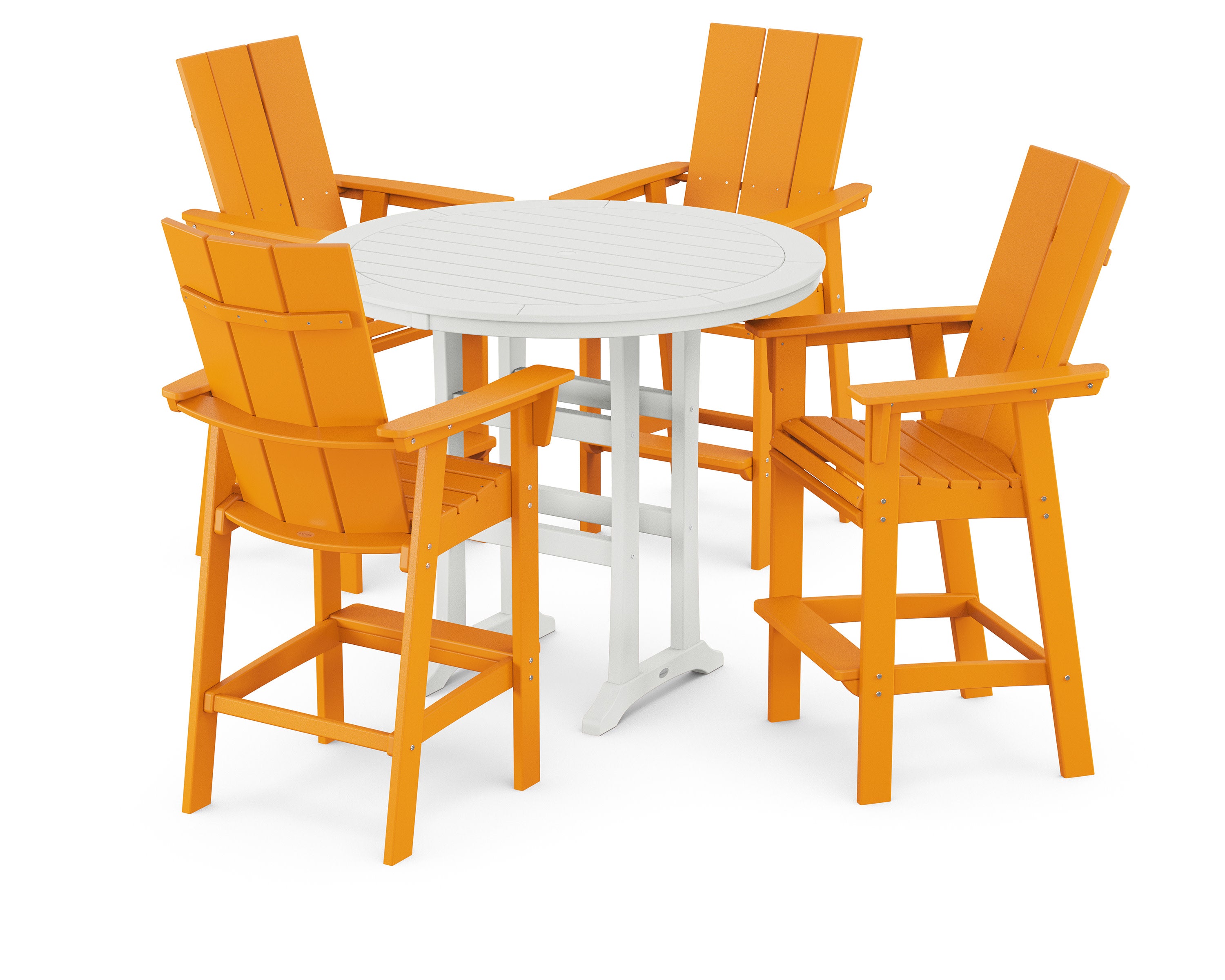 Modern Curveback Adirondack 5-Piece Nautical Trestle Bar Set in Tangerine / White