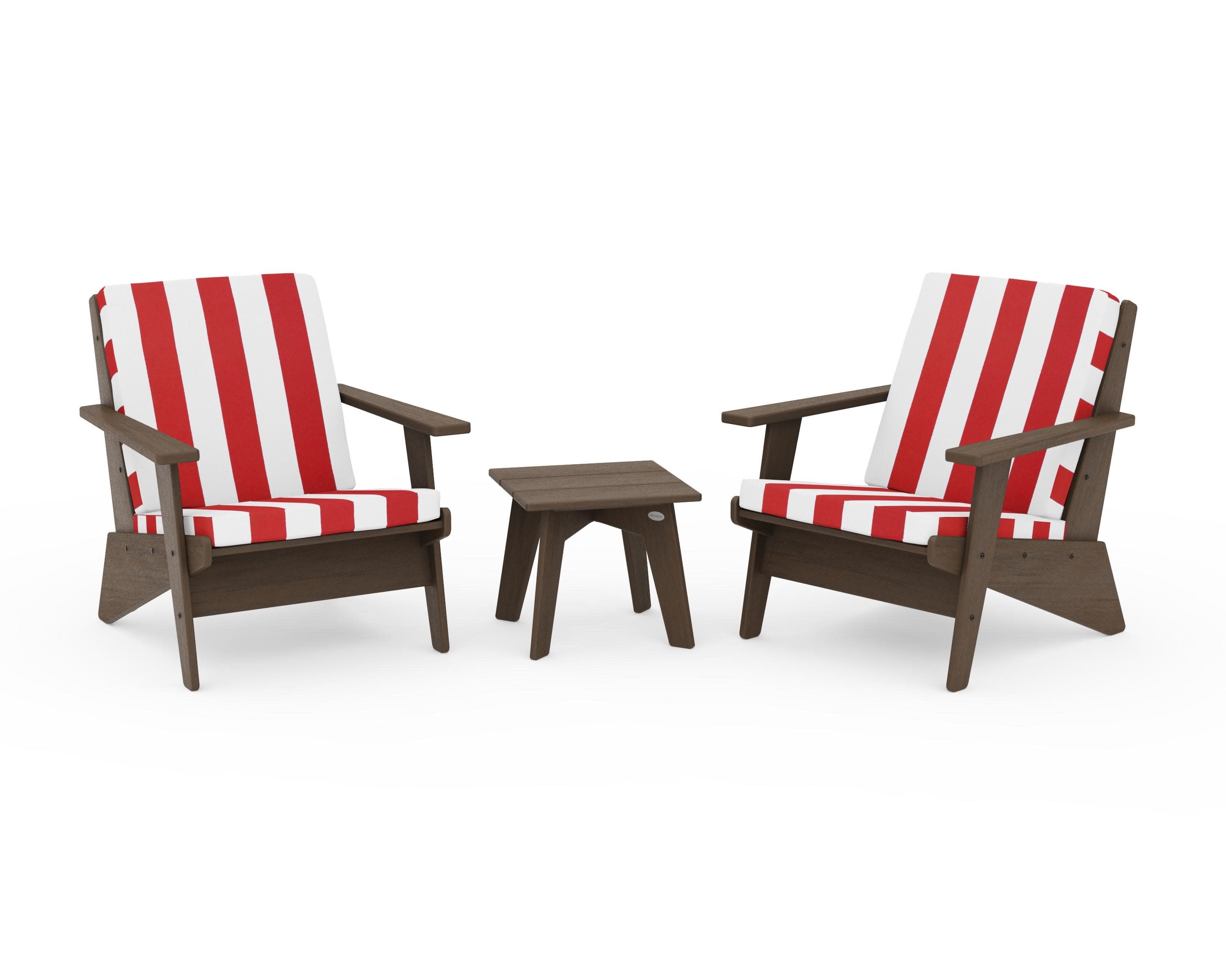 Riviera Modern Lounge 3-Piece Set in Kona / Cabana Stripe Crimson