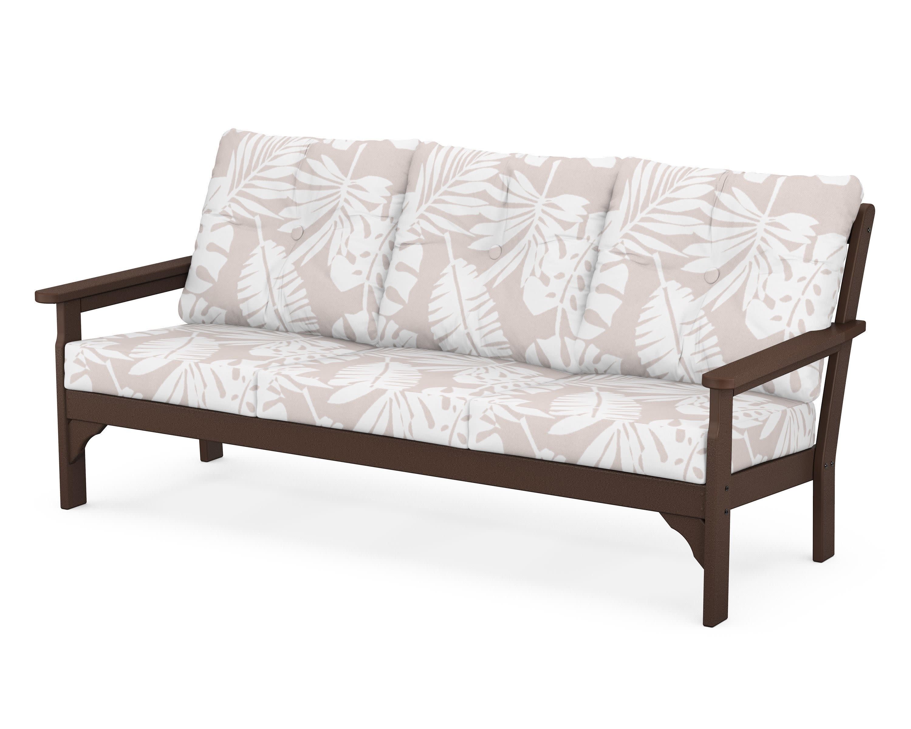 Vineyard Deep Seating Sofa in Mahogany / Leaf Dune Burlap