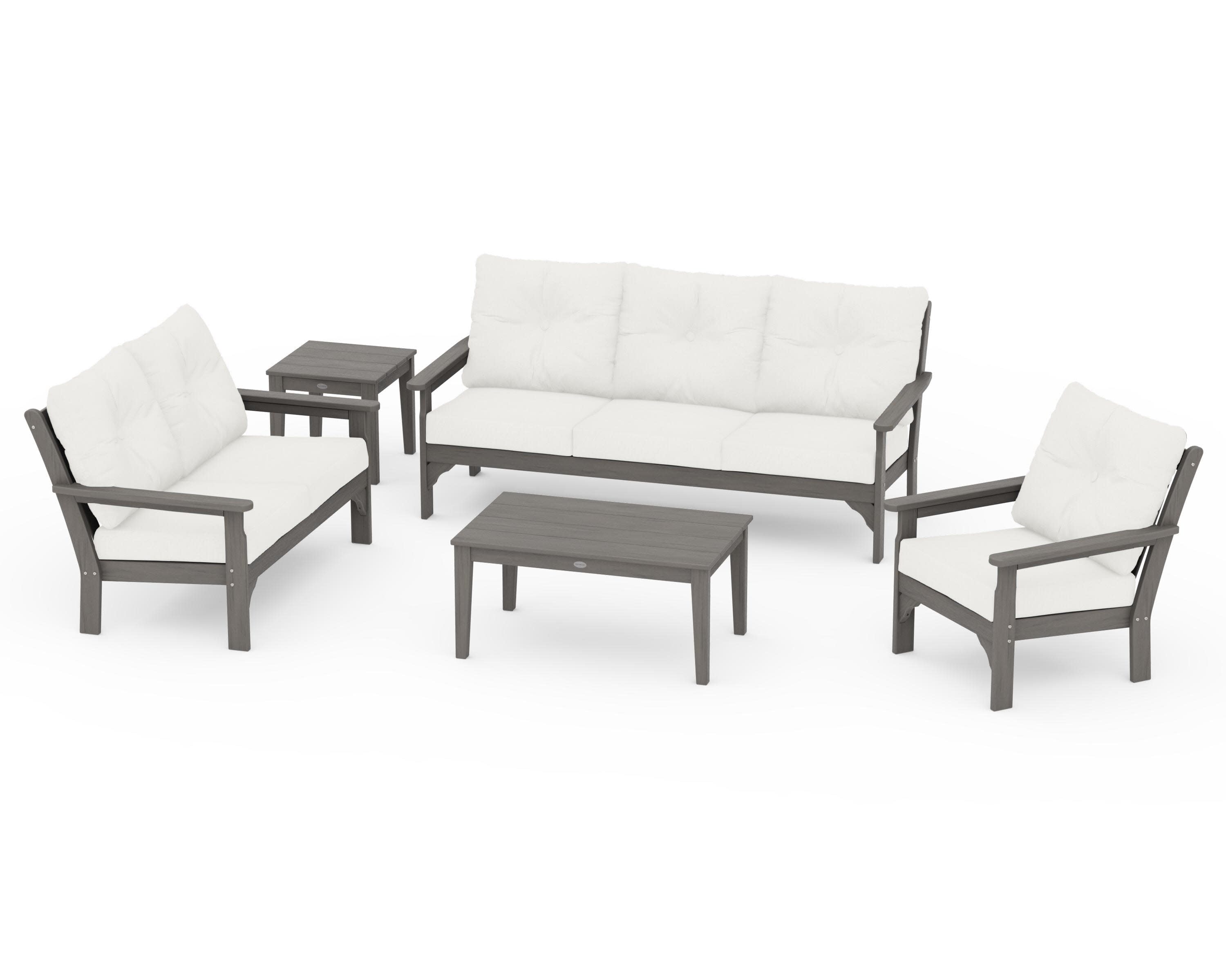 Vineyard 5 Piece Deep Seating Set in Driftwood / Natural Linen