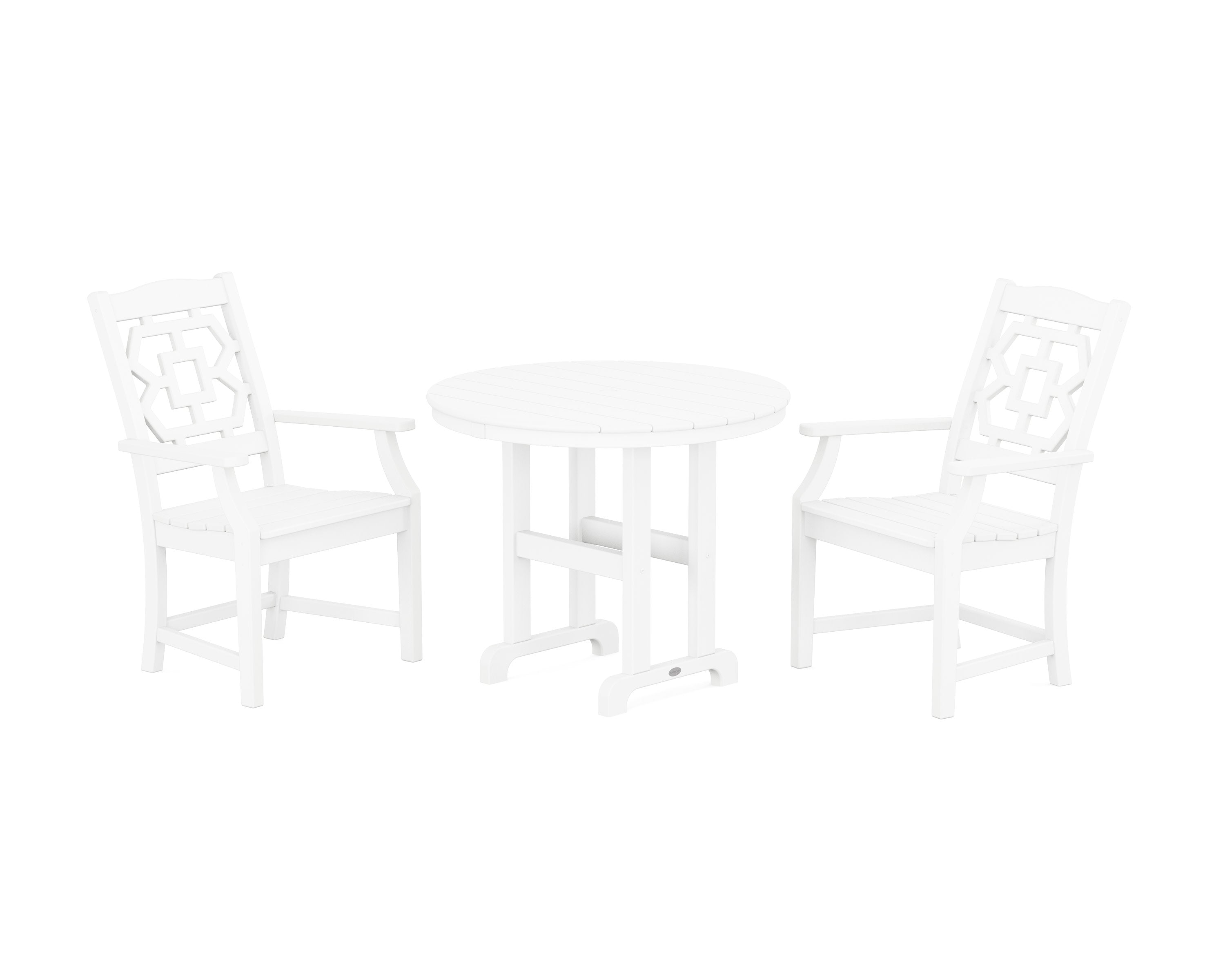 Chinoiserie 3-Piece Farmhouse Dining Set in White