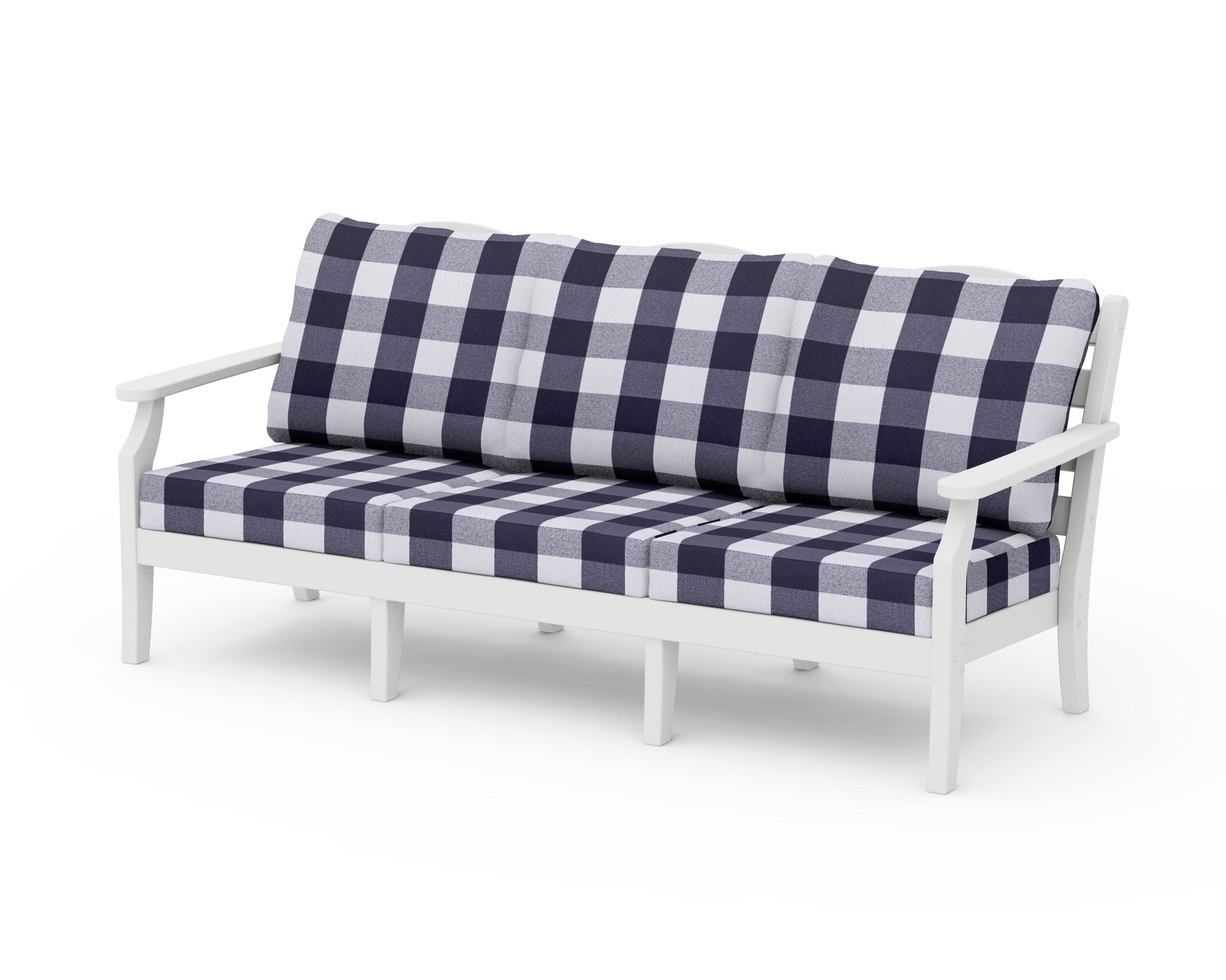 Savannah Deep Seating Sofa in White / Buffalo Plaid Navy