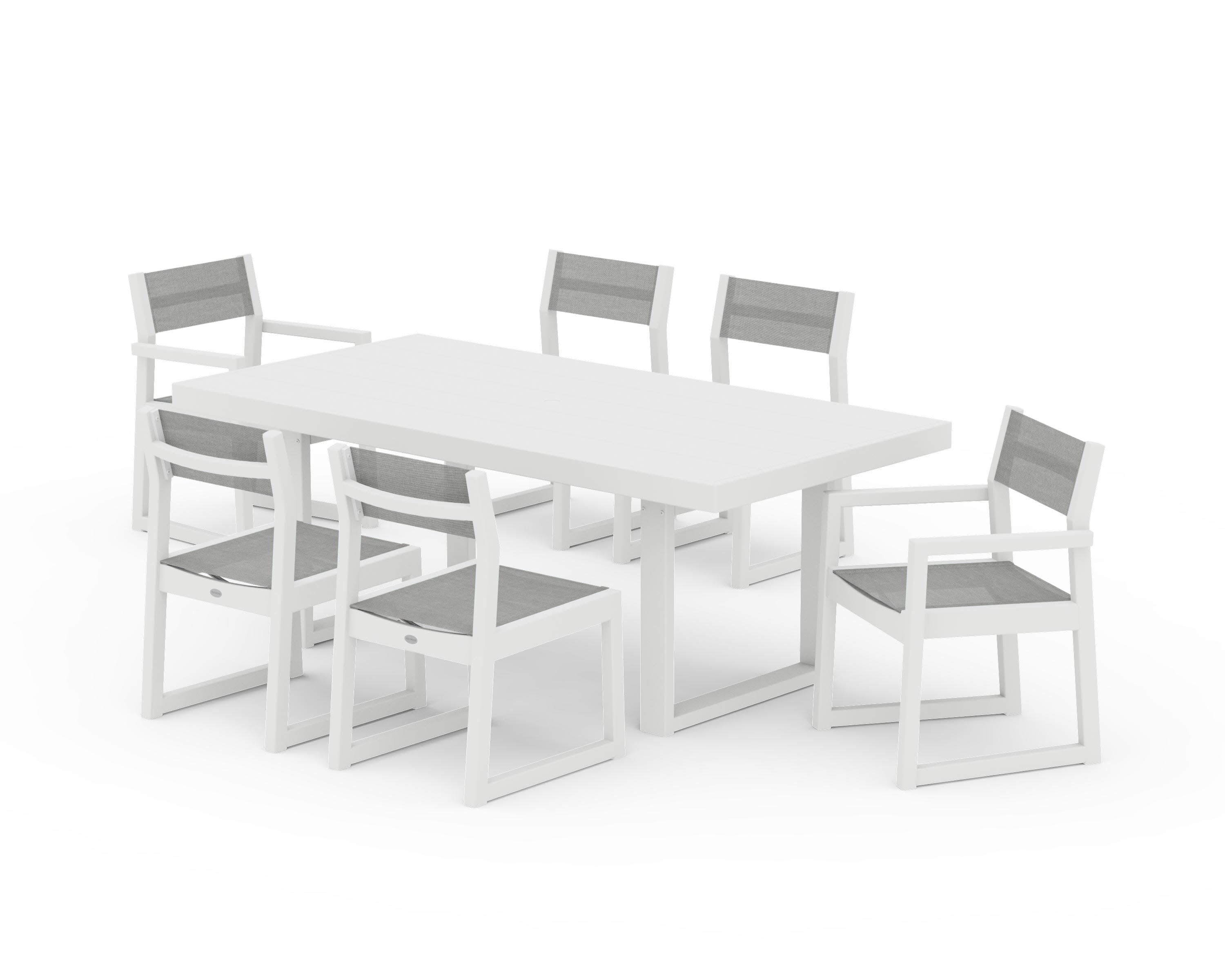 EDGE Sling 7-Piece Dining Set in White / Metallic Sling