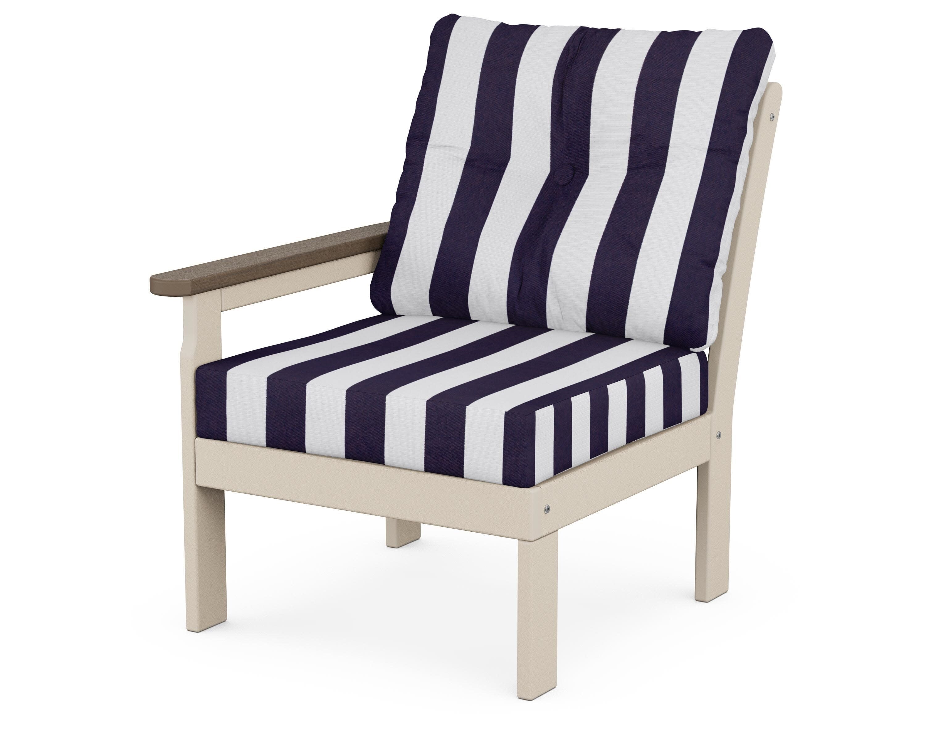 Vineyard Modular Left Arm Chair in Sand / Kona / Cabana Stripe Navy