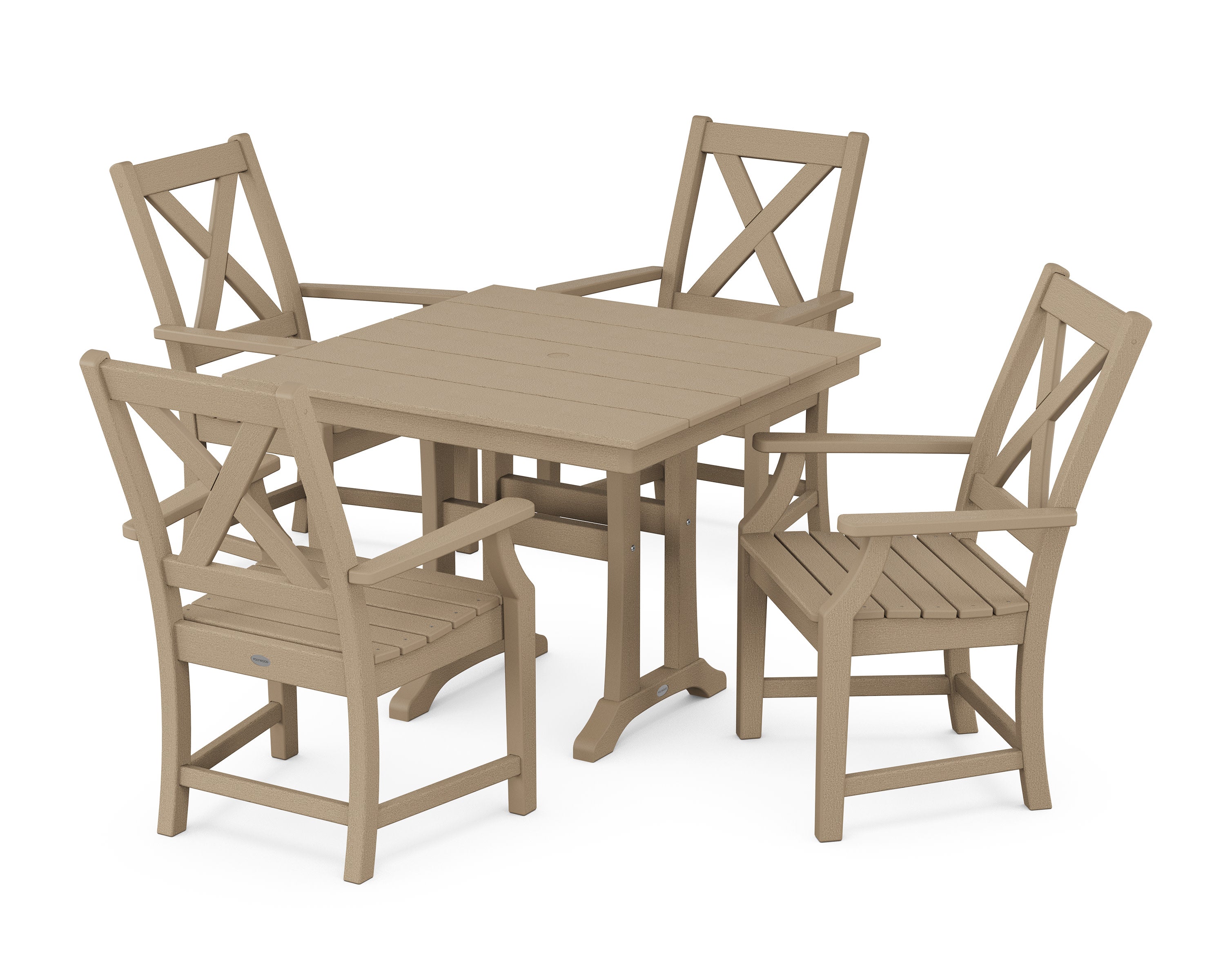 Braxton 5-Piece Farmhouse Dining Set With Trestle Legs in Vintage Sahara