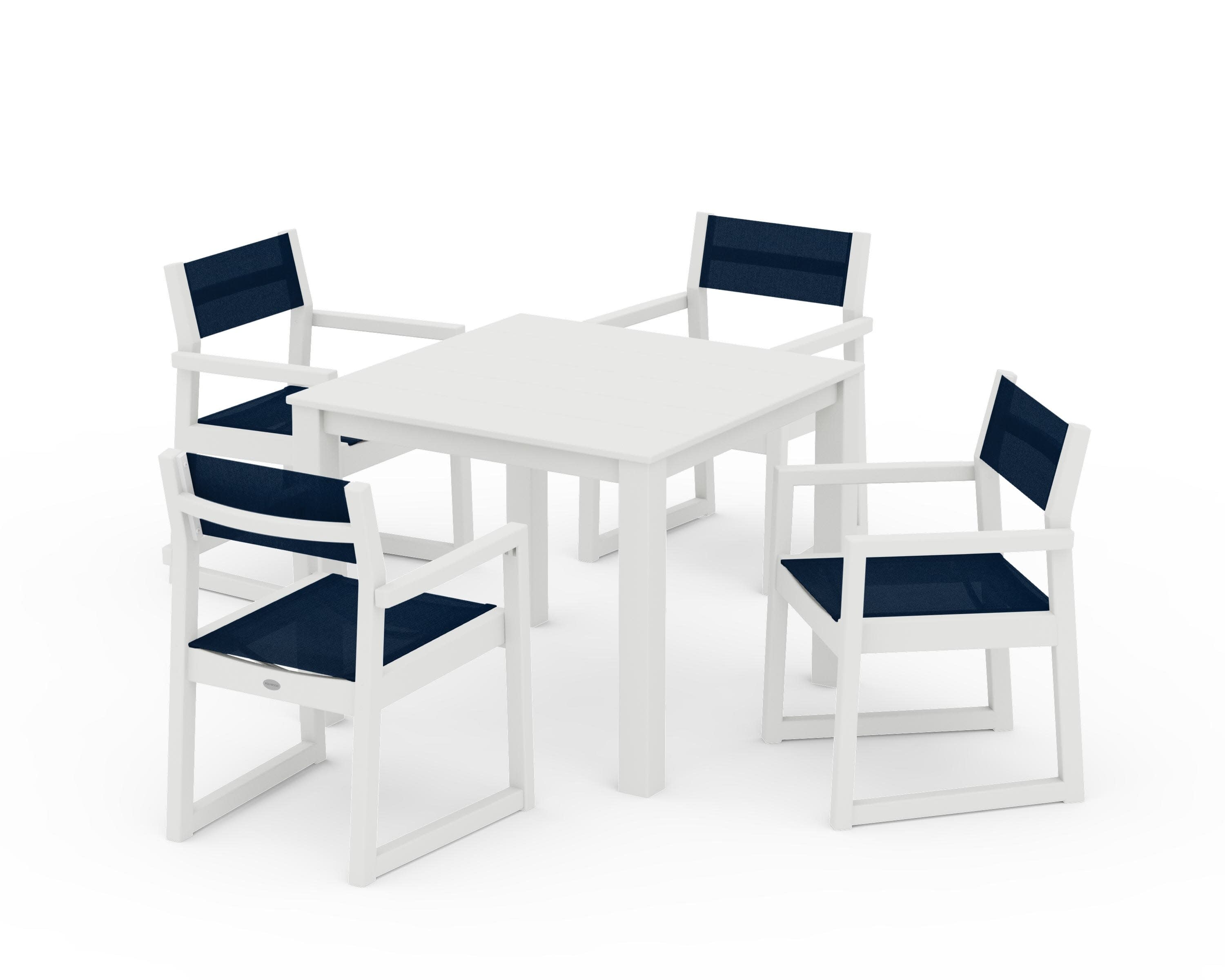 EDGE Sling Arm Chair 5-Piece Parsons Dining Set in Vintage White / Navy Blue Sling