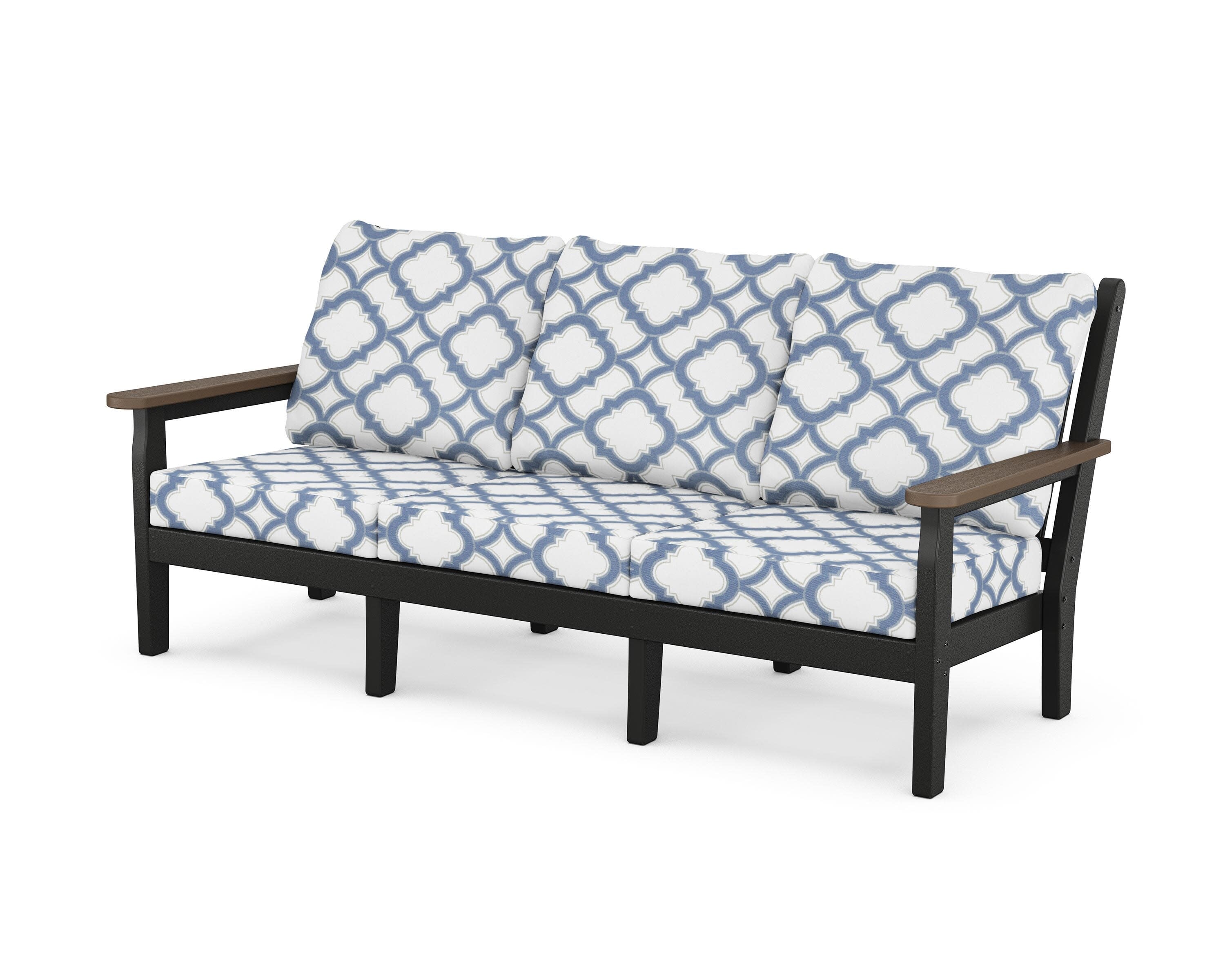 Chippendale Deep Seating Sofa in Black / Kona / Trellis Sky Blue