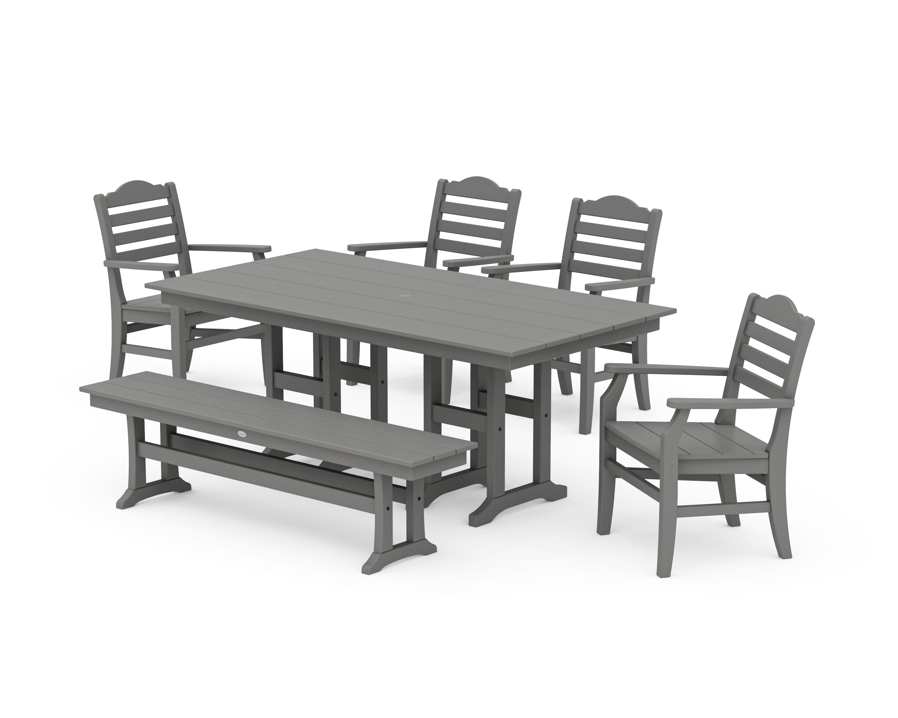 Savannah 6-Piece Farmhouse Dining Set with Bench in Slate Grey