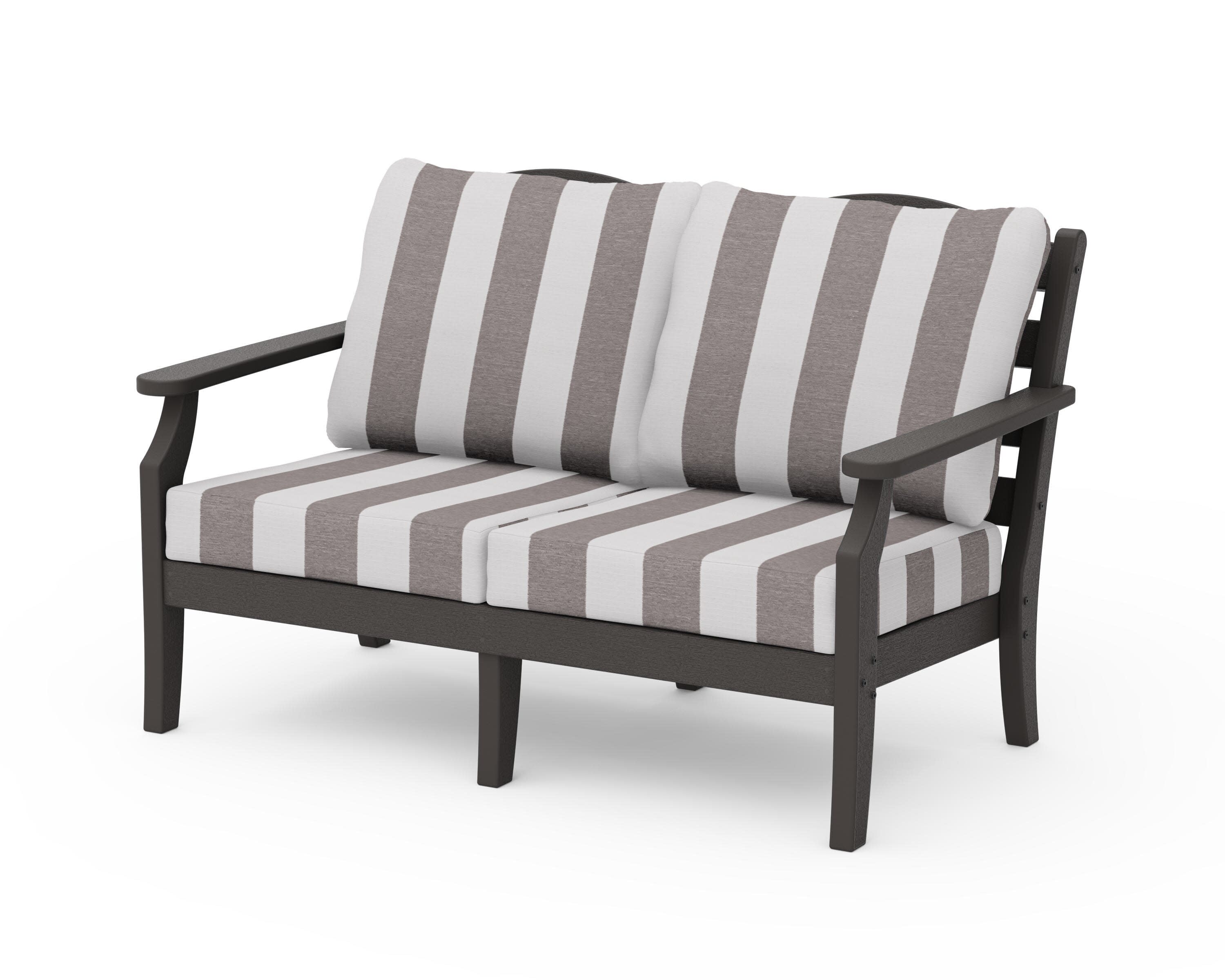 Savannah Deep Seating Loveseat in Vintage Coffee / Cabana Stripe Grey Mist
