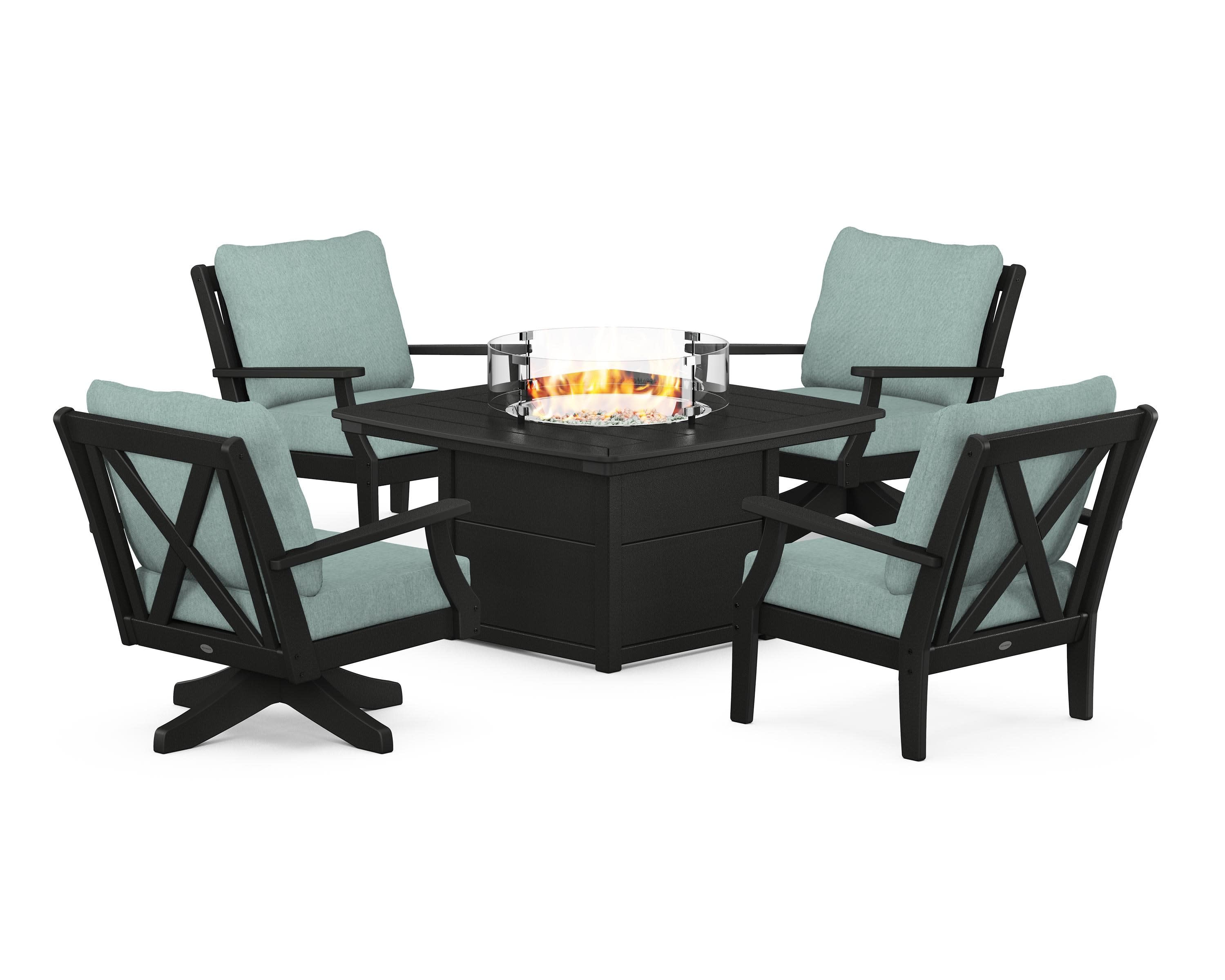 Braxton 5-Piece Deep Seating Set with Fire Table in Black / Glacier Spa