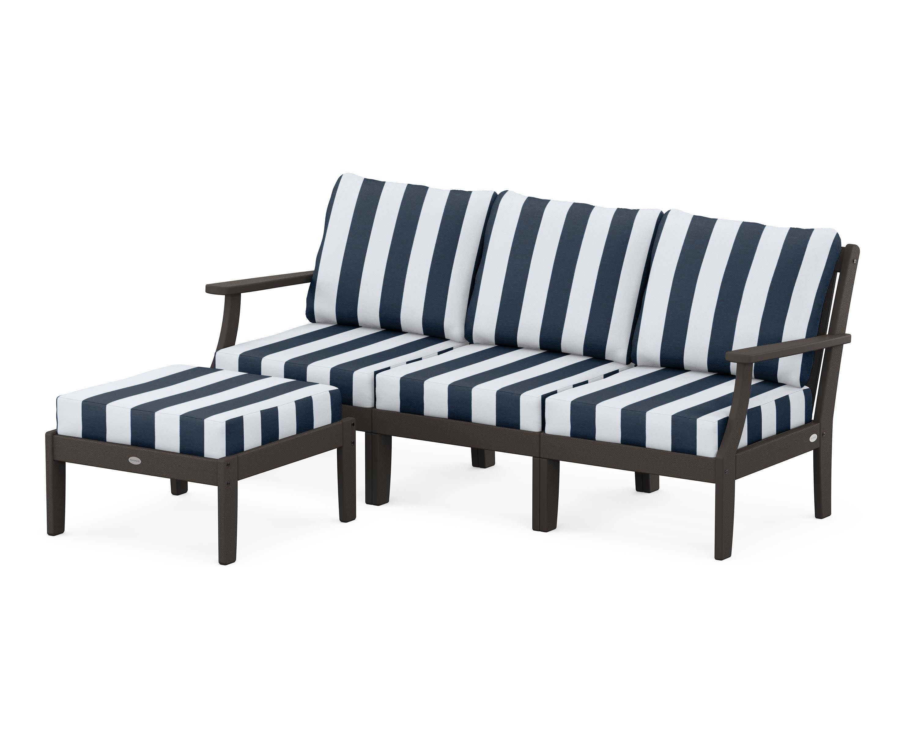 Braxton Modular 4-Piece Deep Seating Set with Ottoman in Vintage Coffee / Cabana Stripe Marine Indigo