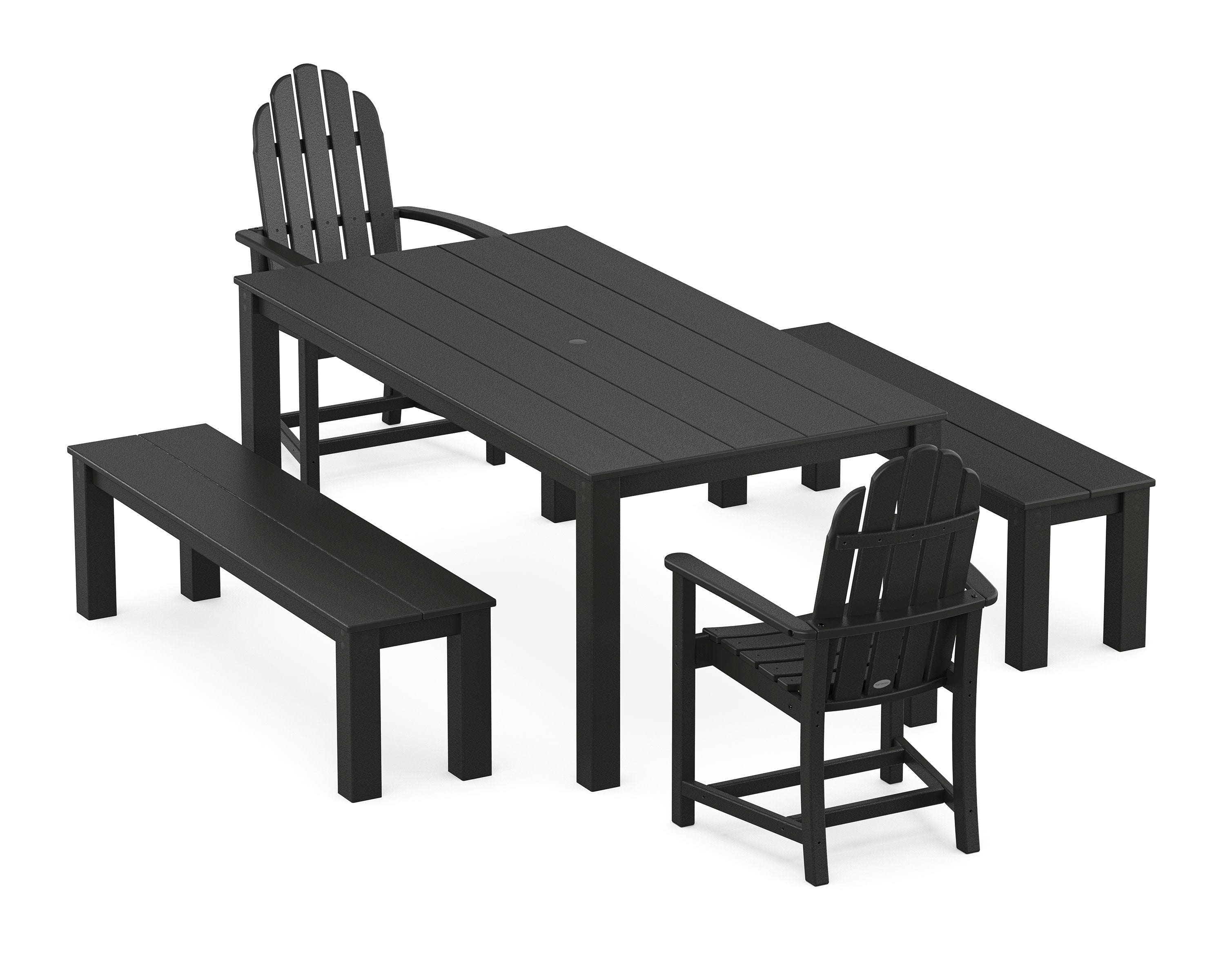 Classic Adirondack 5-Piece Parsons Dining Set with Benches in Black