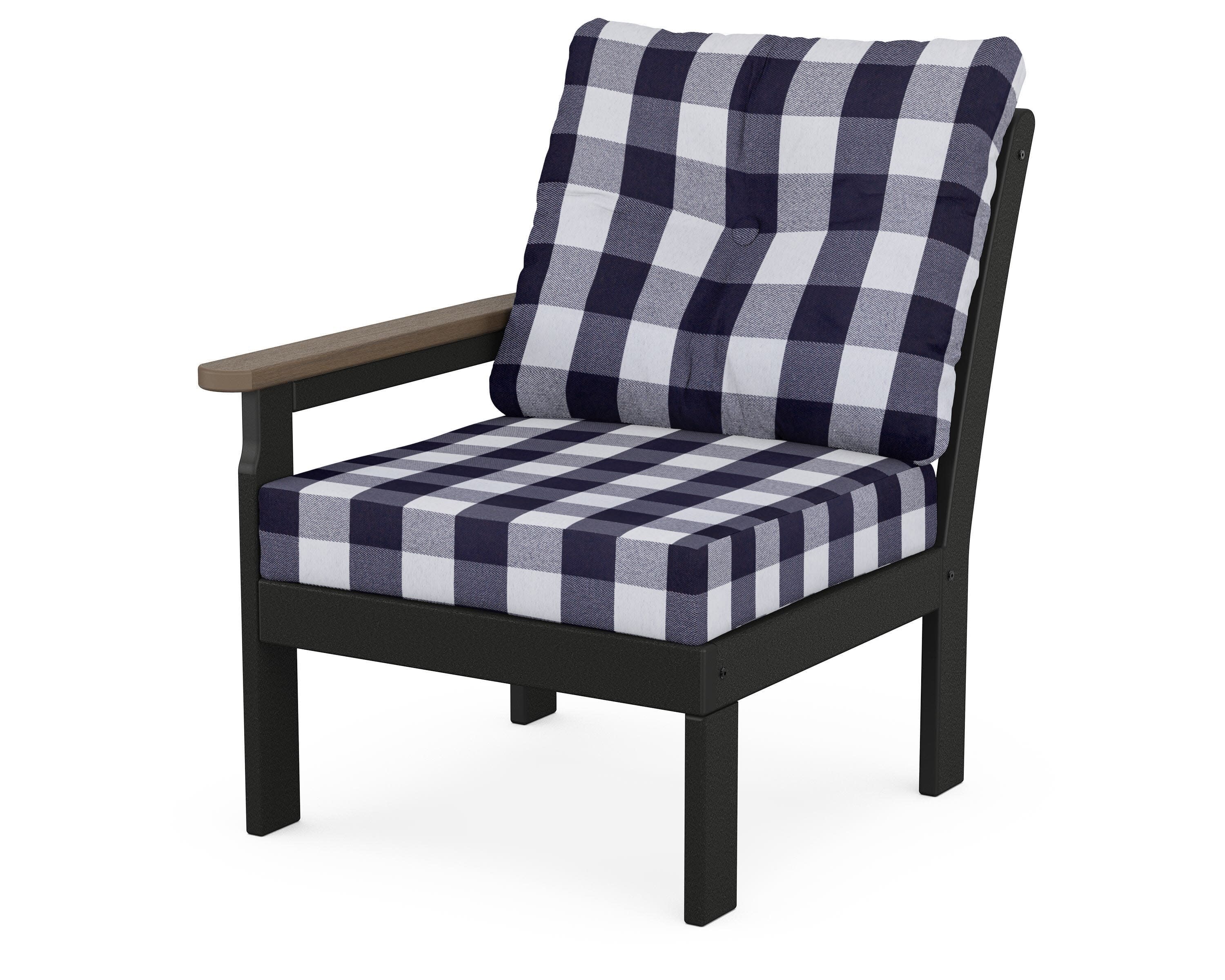 Vineyard Modular Left Arm Chair in Black / Kona / Buffalo Plaid Navy