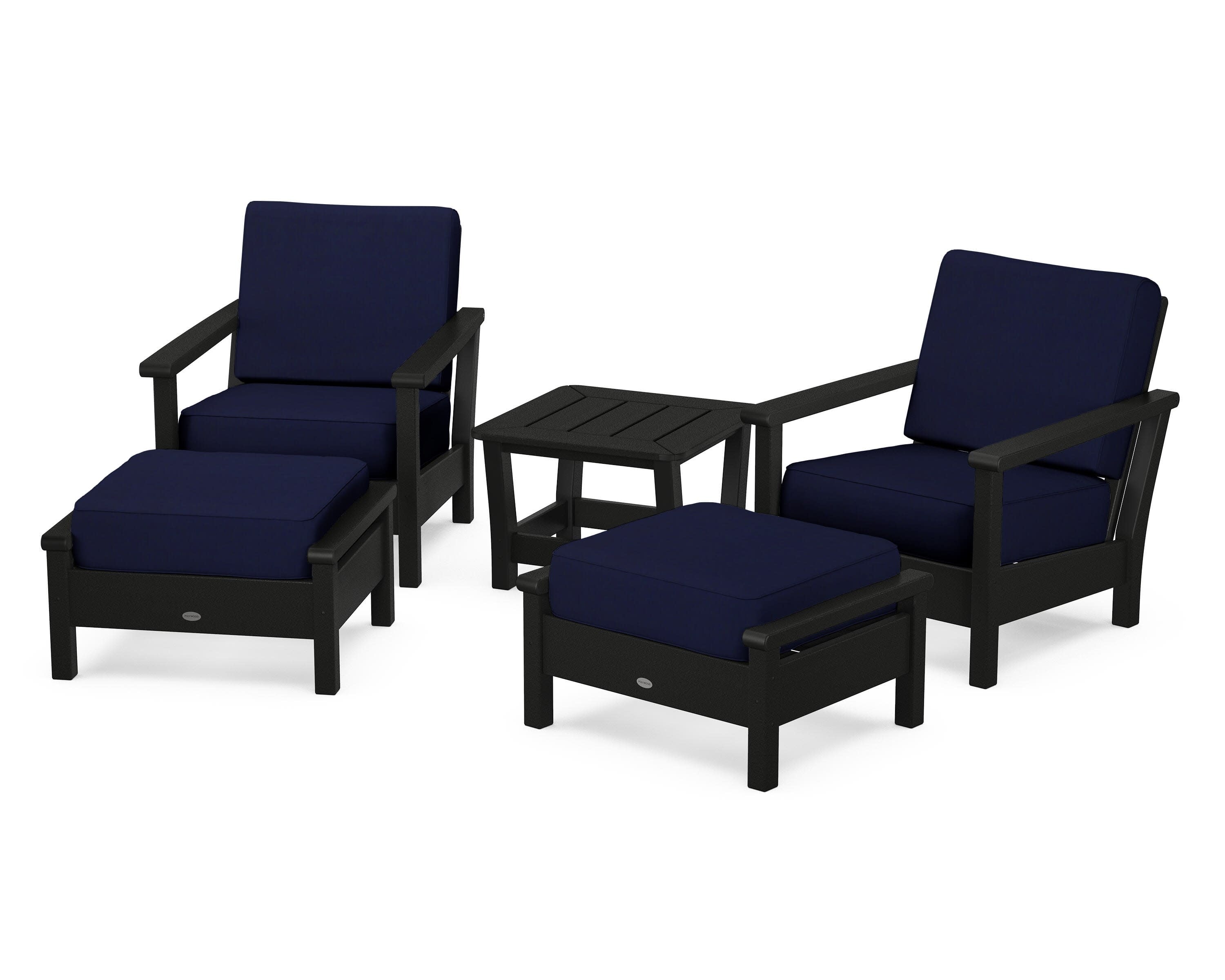 Harbour 5-Piece Deep Seating Chair Set in Black / Navy