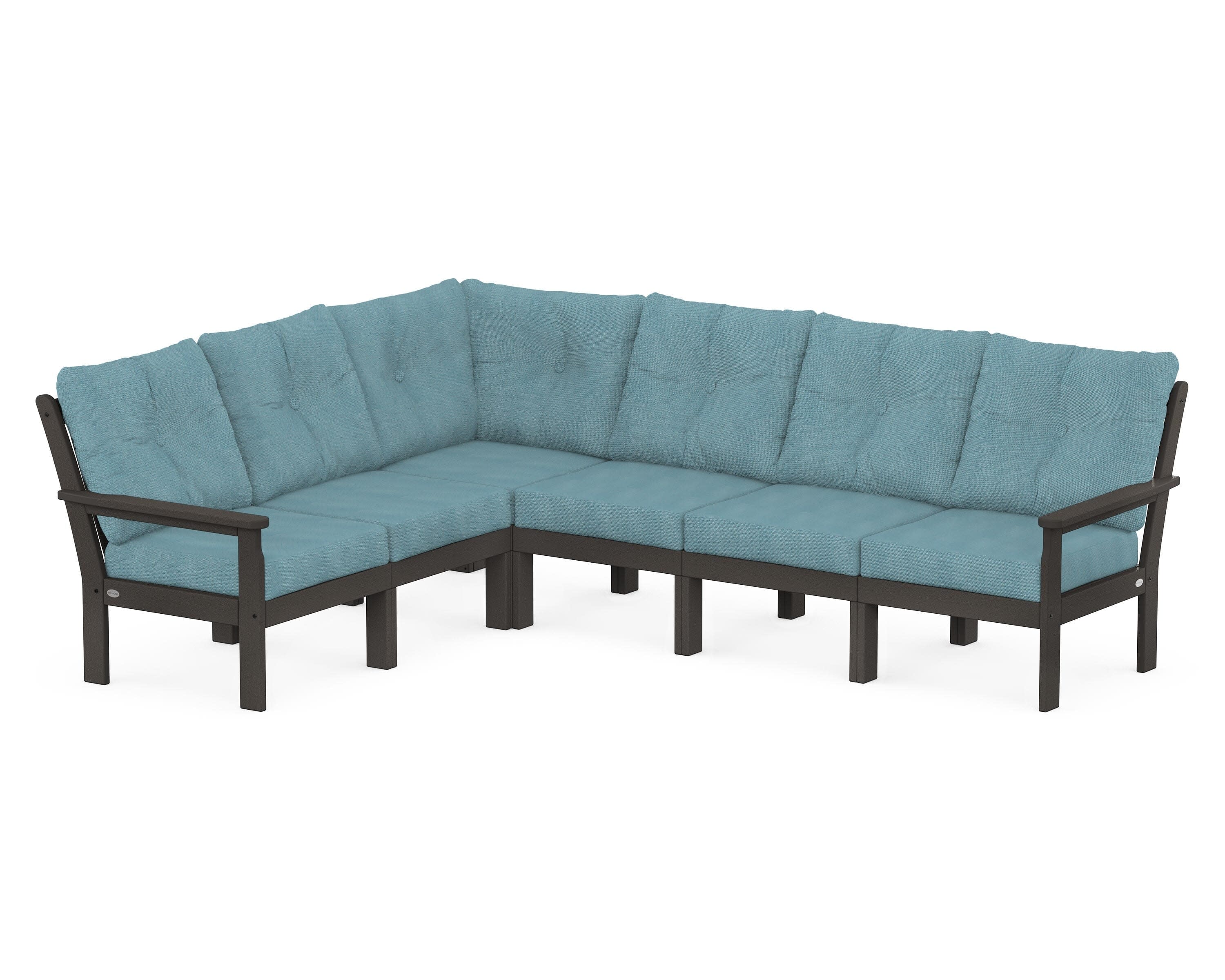 Vineyard 6-Piece Sectional in Vintage Coffee / Lattice Sky Blue