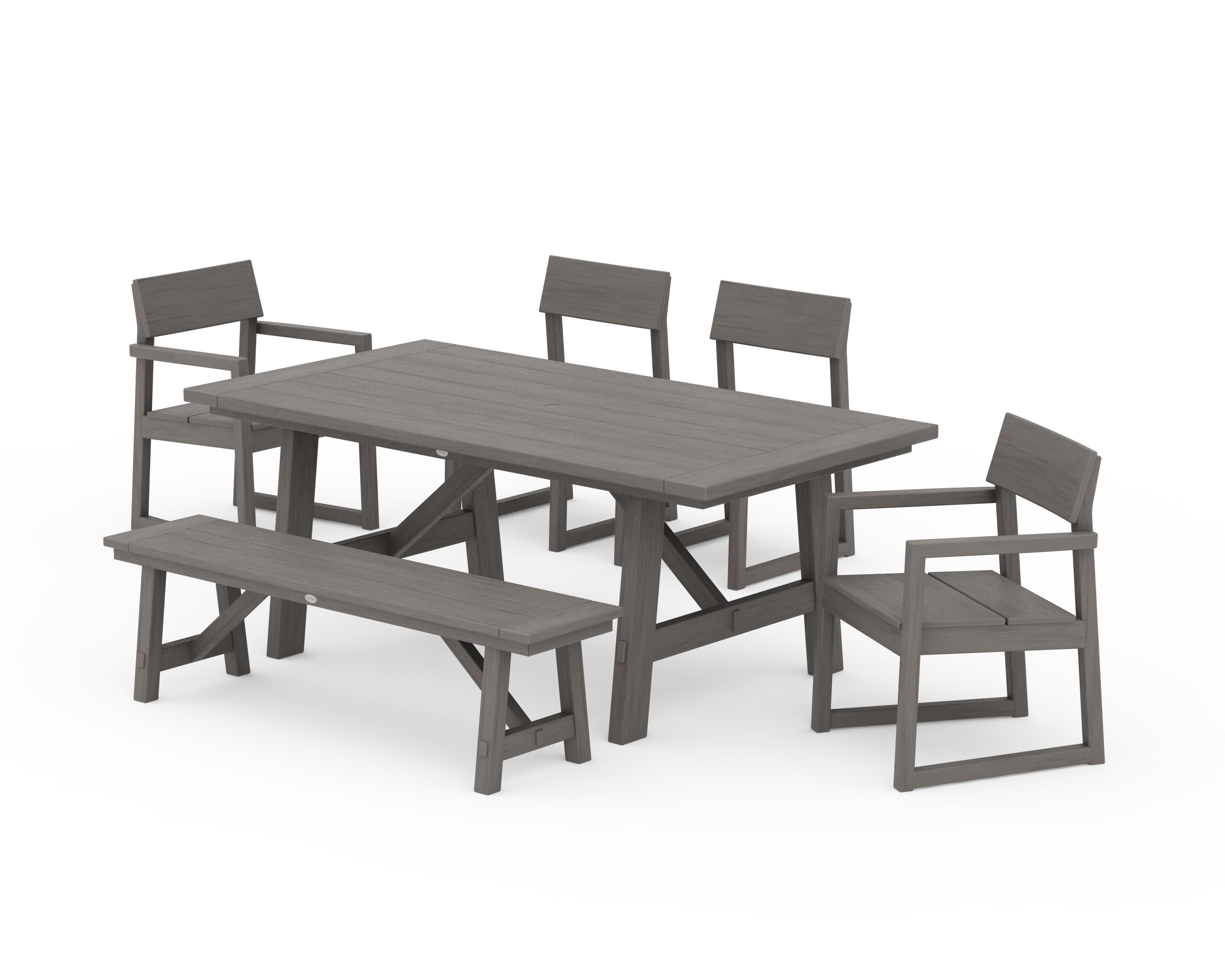 EDGE 6-Piece Rustic Farmhouse Dining Set with Bench in Driftwood