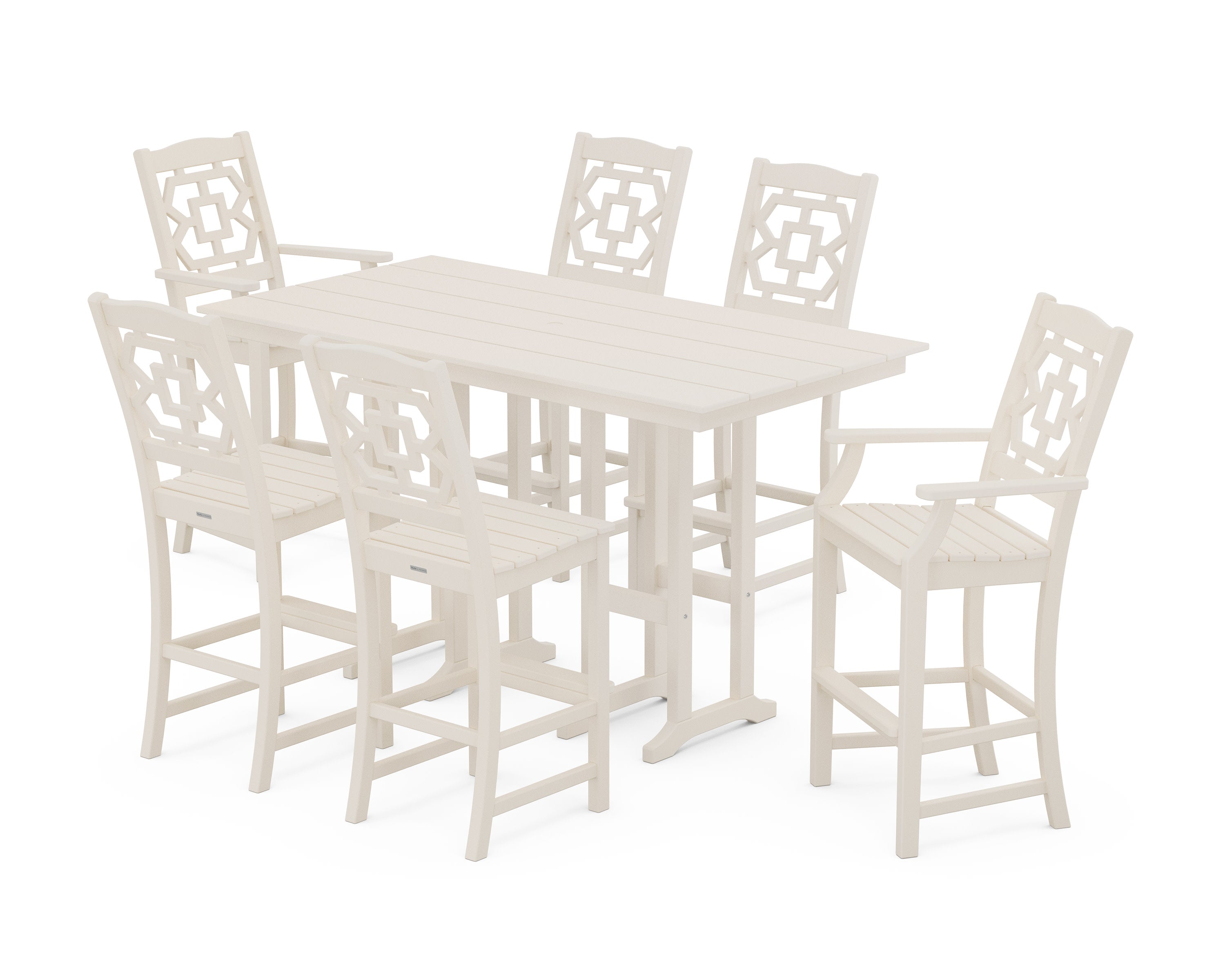 Chinoiserie 7-Piece Farmhouse Bar Set in Sand