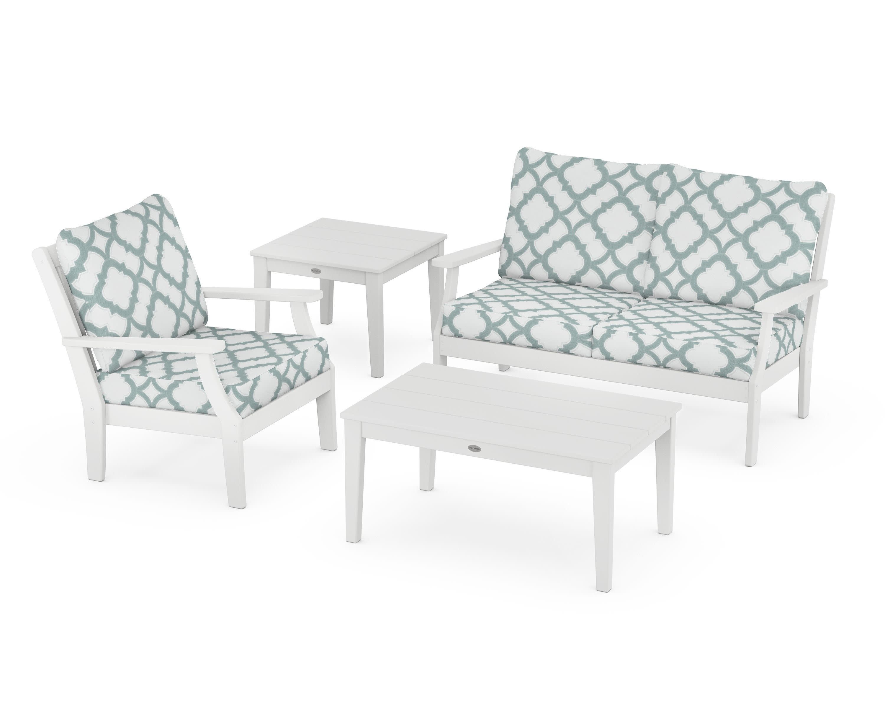 Braxton 4-Piece Deep Seating Set in White / Trellis Glacier Spa