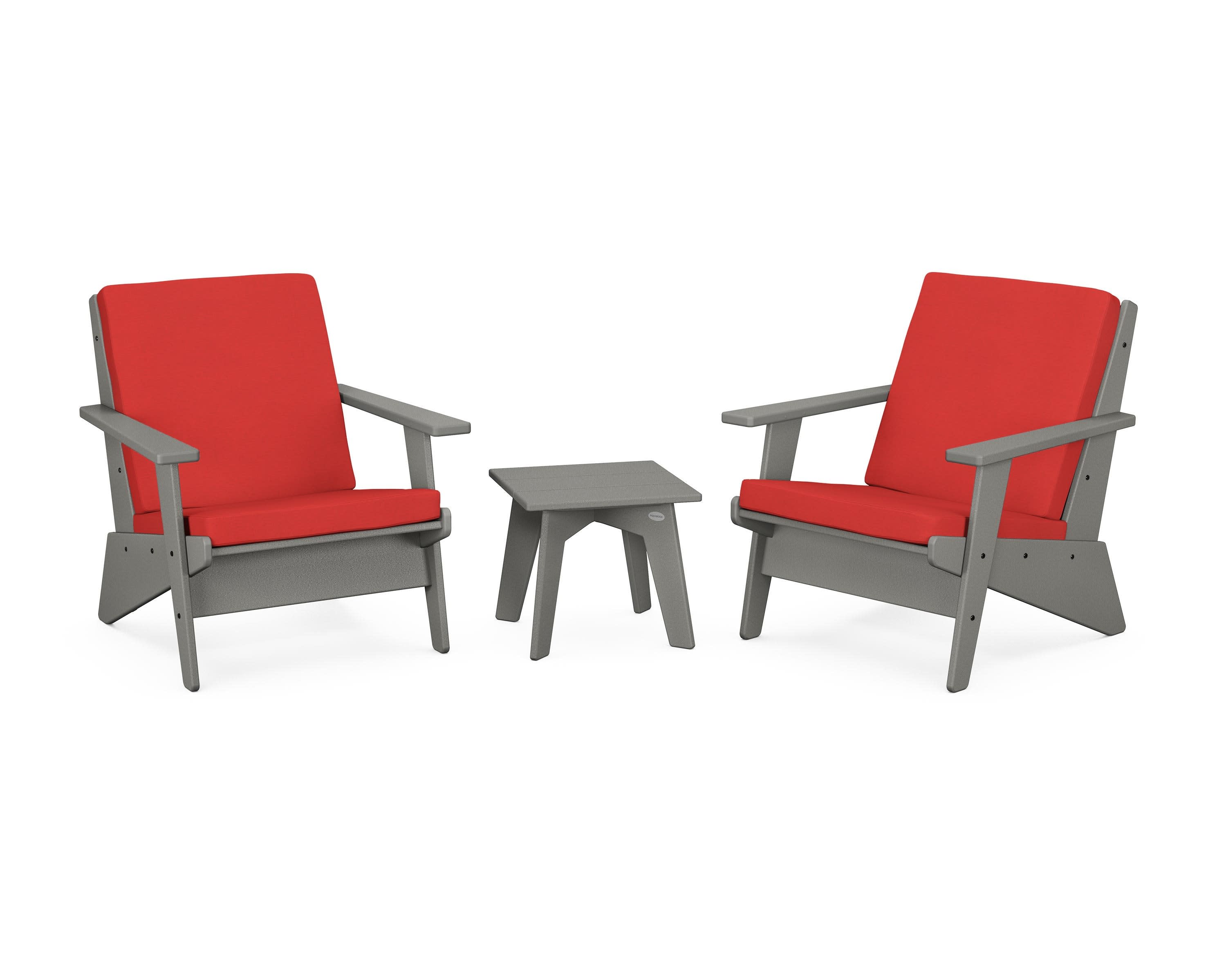 Riviera Modern Lounge 3-Piece Set in Slate Grey / Crimson Linen
