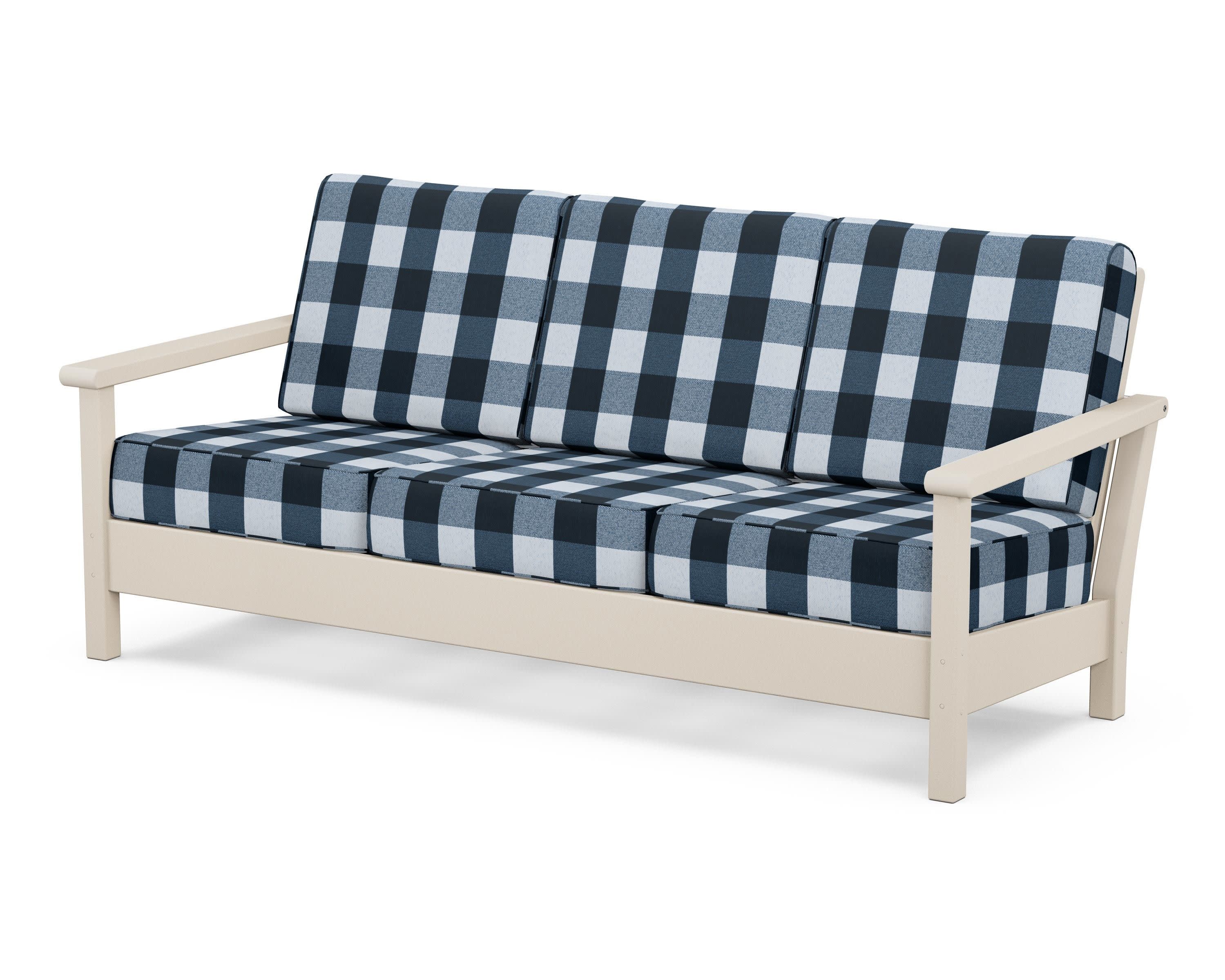 Harbour Deep Seating Sofa in Sand / Buffalo Plaid Marine Indigo