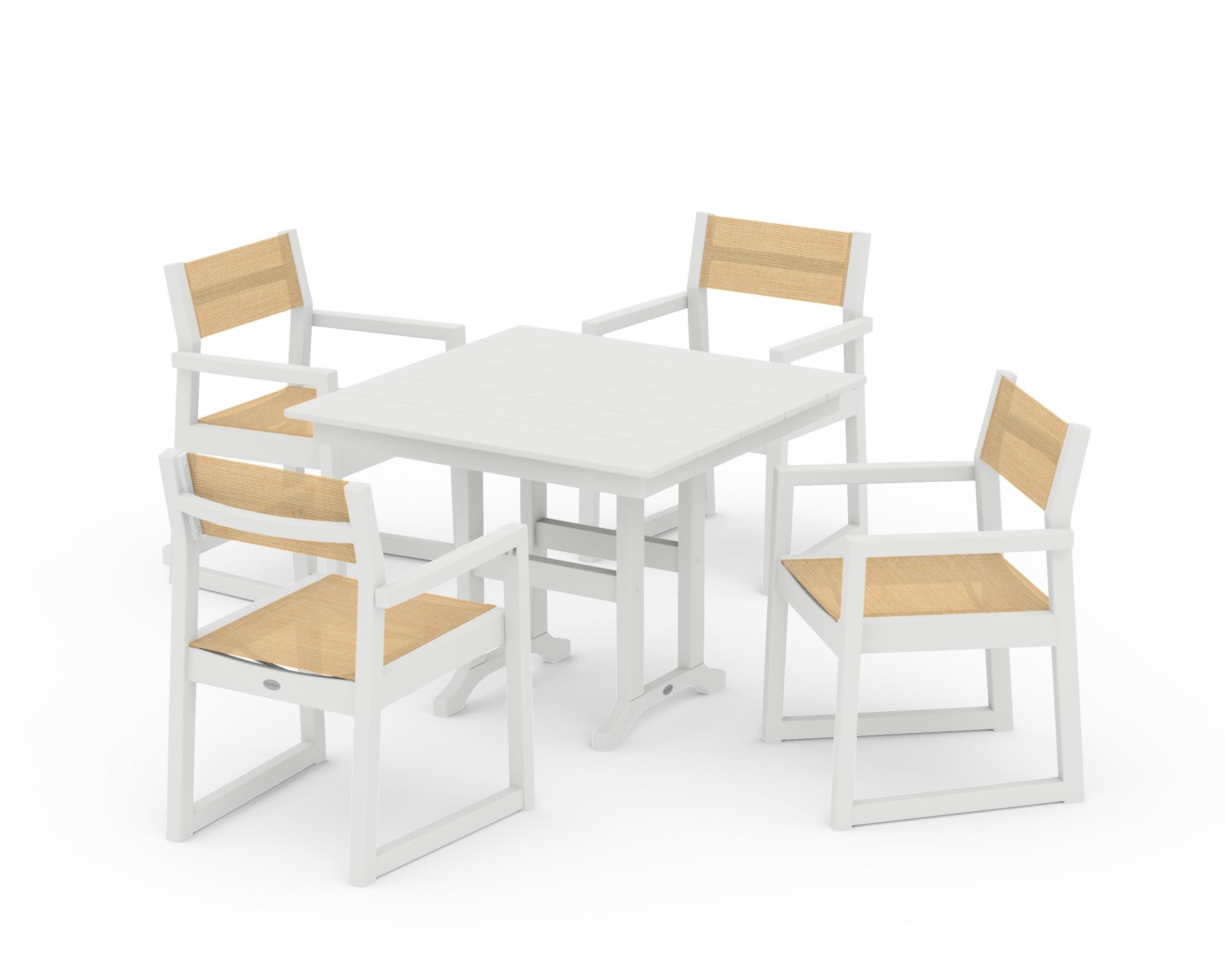 EDGE Sling Arm Chair 5-Piece Farmhouse Dining Set in Vintage White / Dupioni Apricot Sling