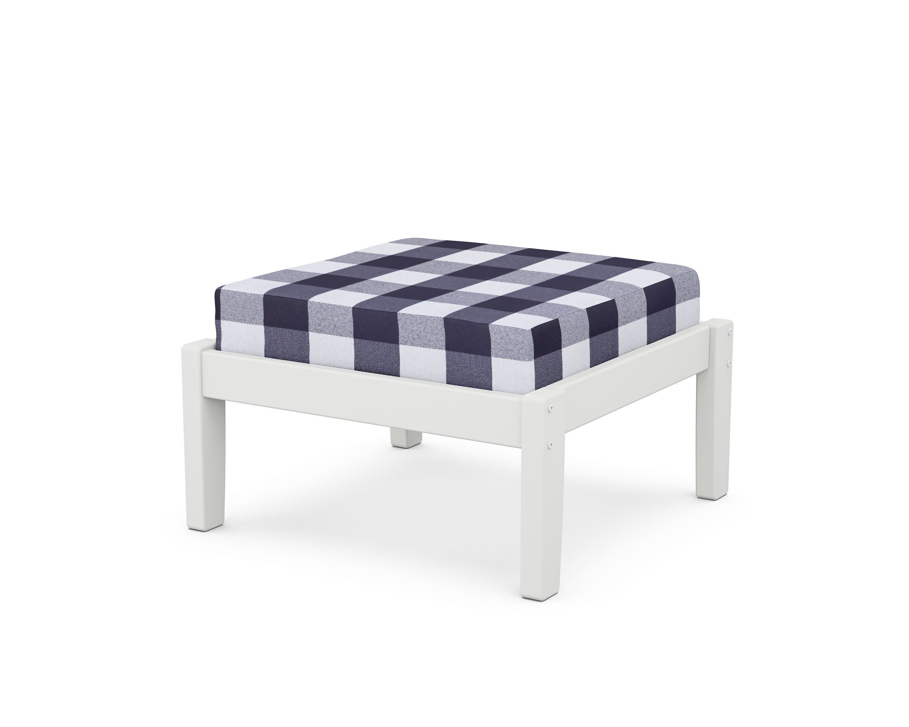 Deep Seating Ottoman in White / Buffalo Plaid Navy