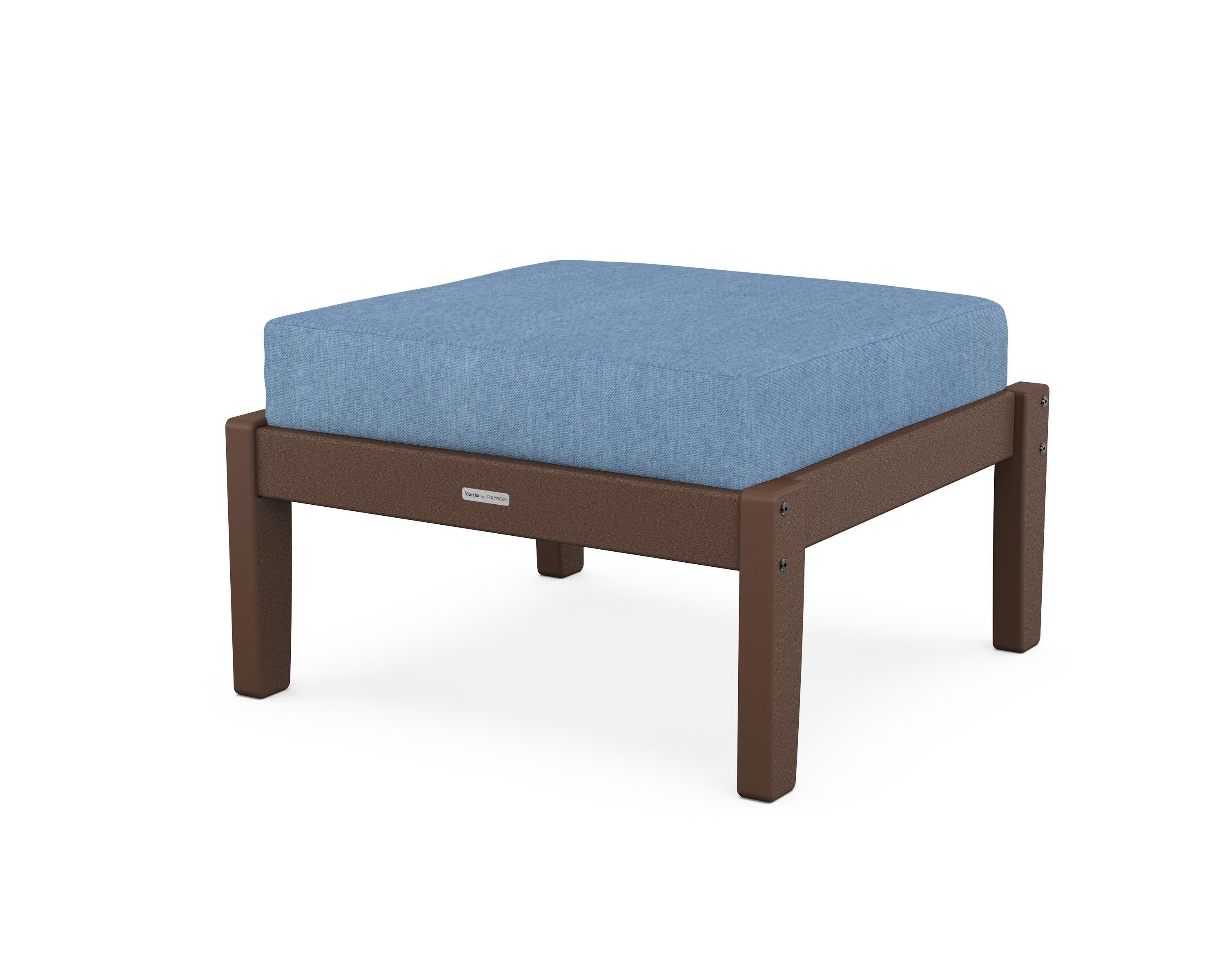 Chinoiserie Deep Seating Ottoman in Mahogany / Sky Blue