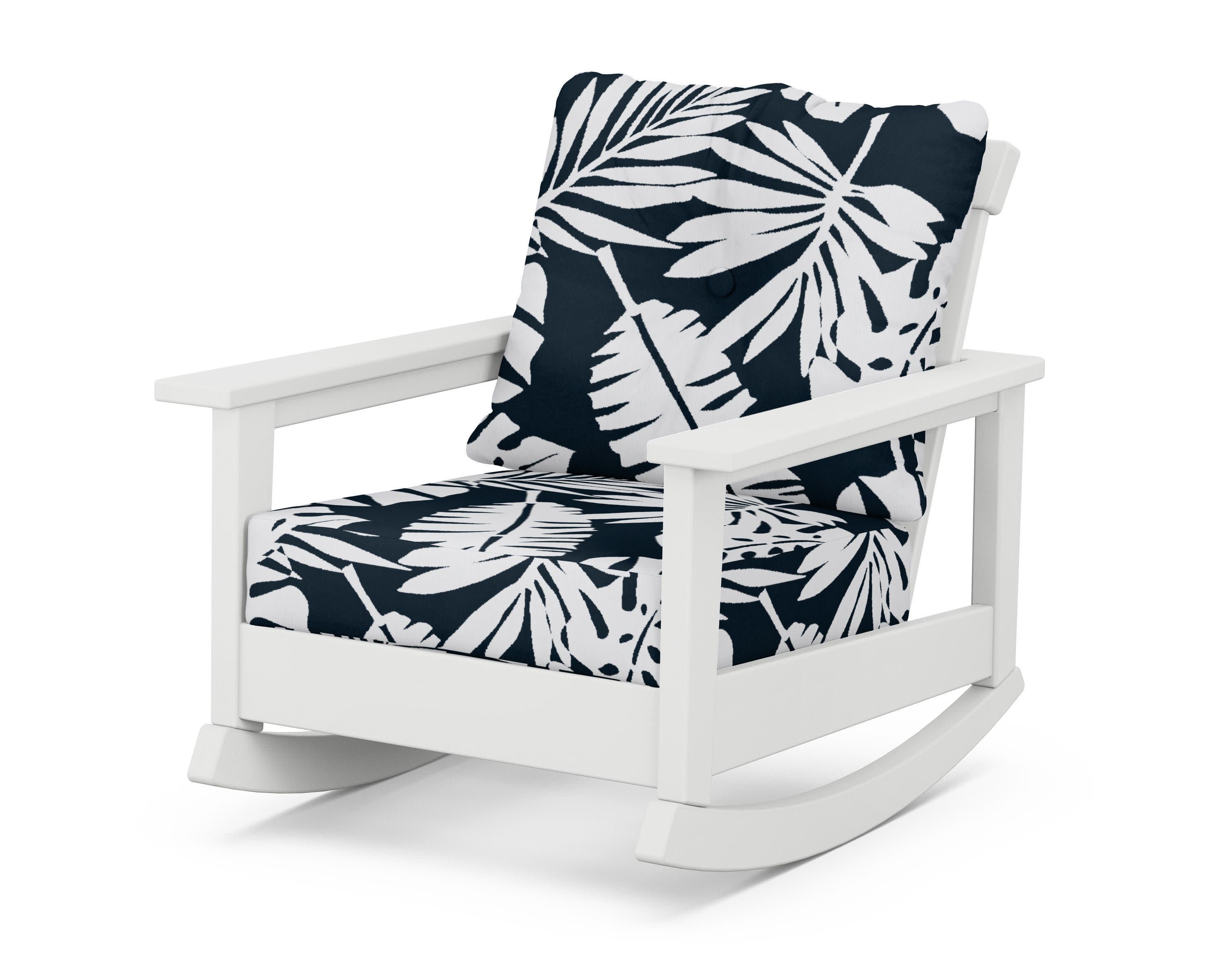 Prescott Deep Seating Rocking Chair in White / Leaf Marine Indigo
