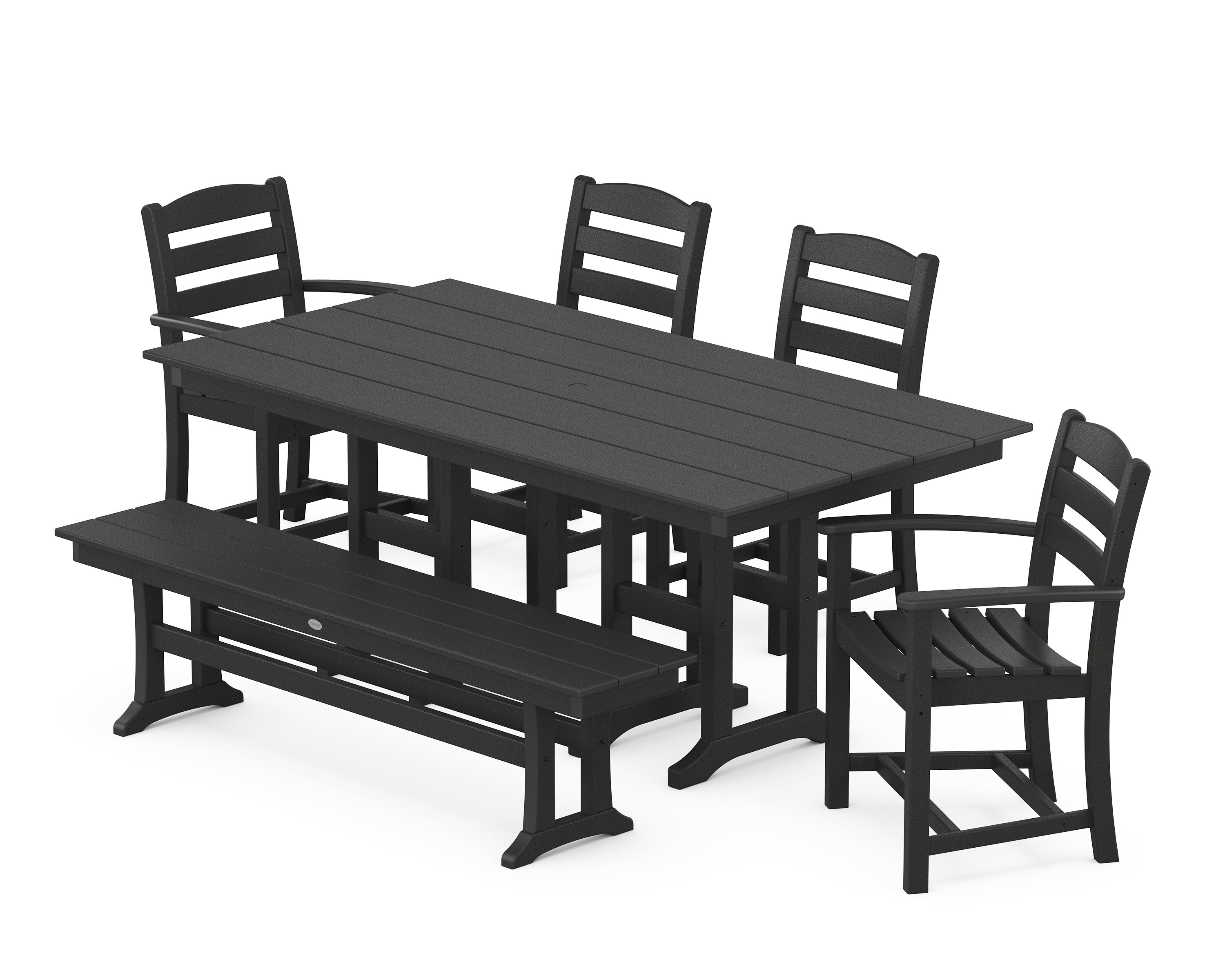 La Casa Caf 6-Piece Farmhouse Dining Set with Bench in Black