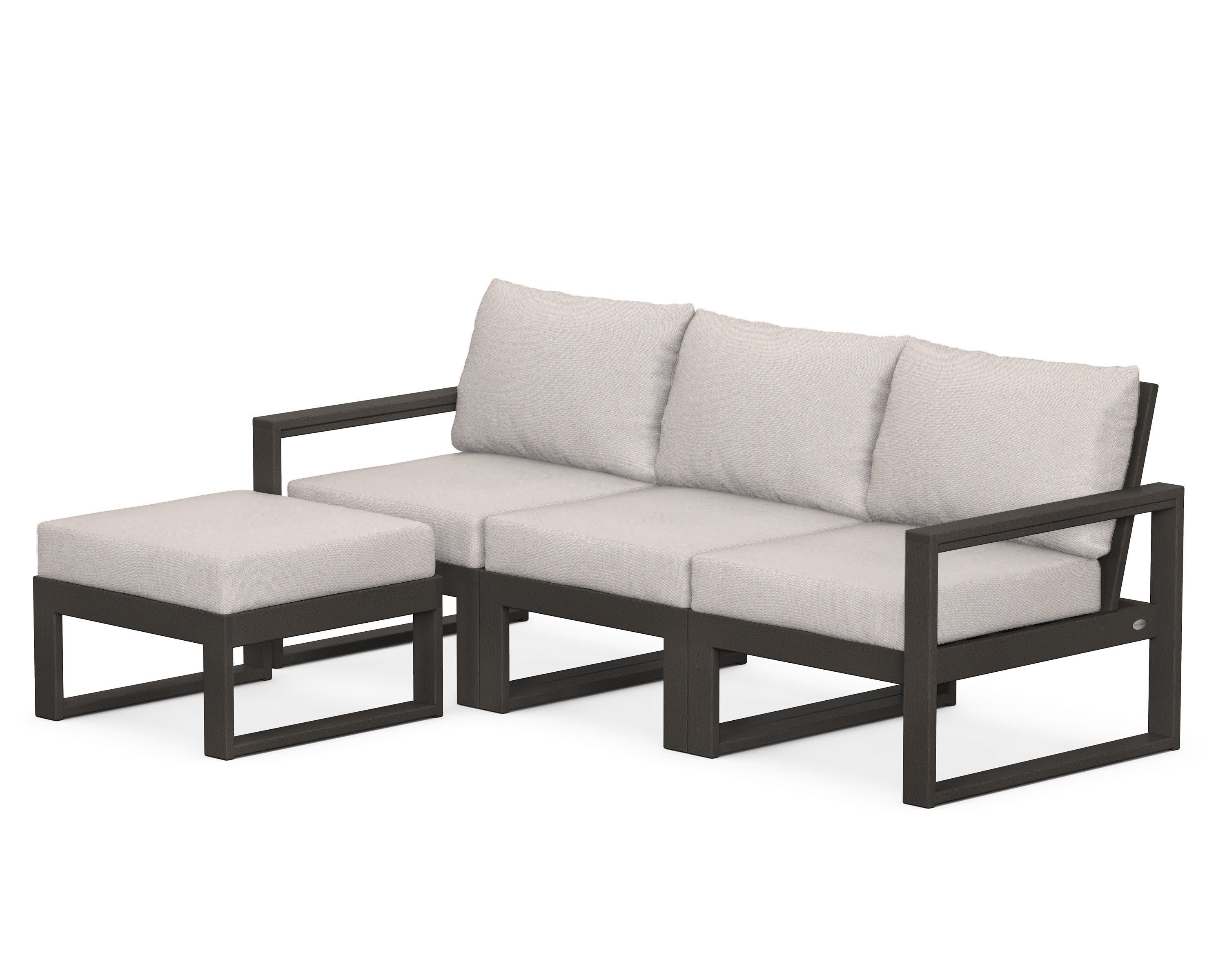 EDGE 4-Piece Modular Deep Seating Set with Ottoman in Vintage Coffee / Dune Burlap