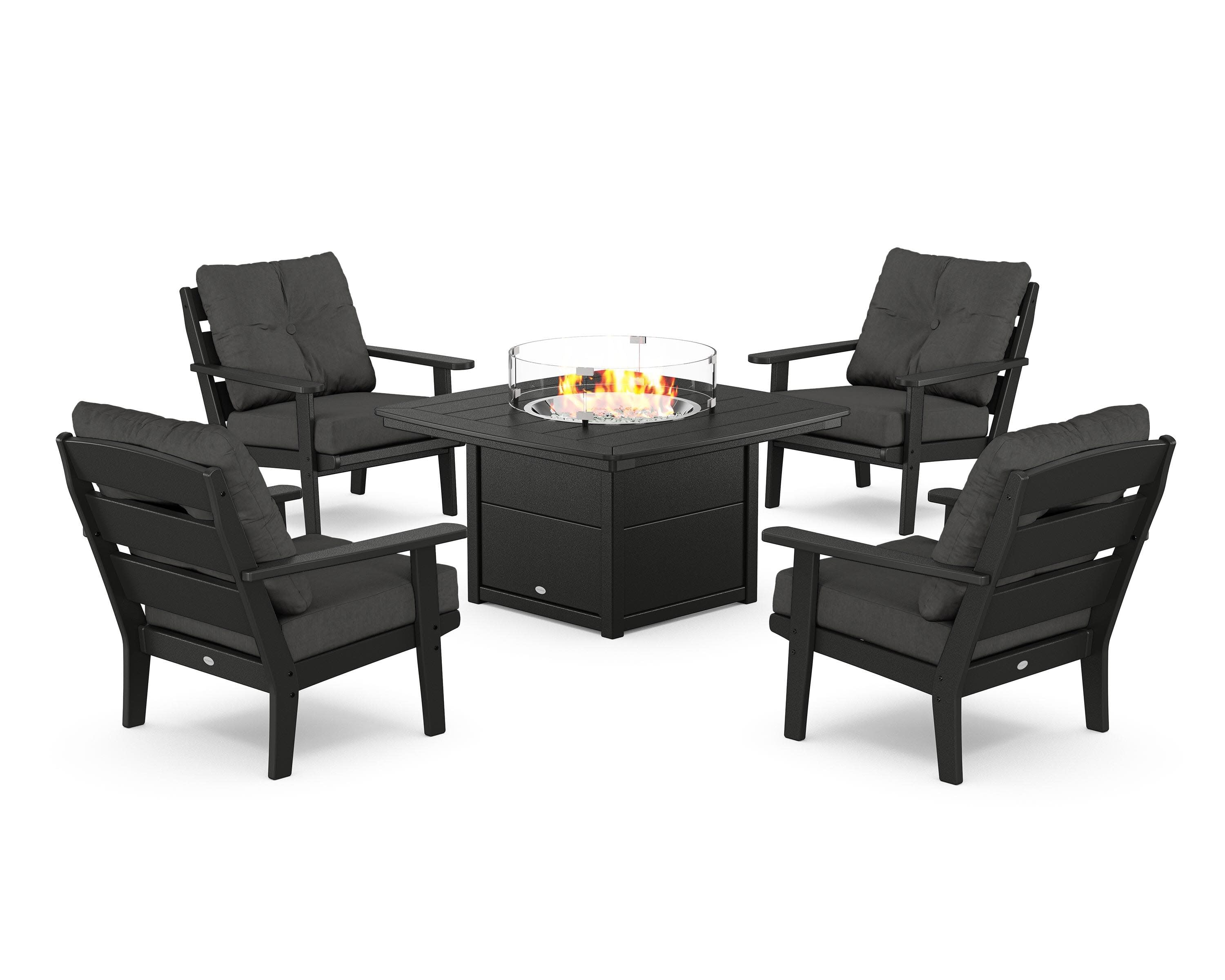 Lakeside 5-Piece Deep Seating Set with Nautical Fire Pit Table in Black / Spectrum Carbon
