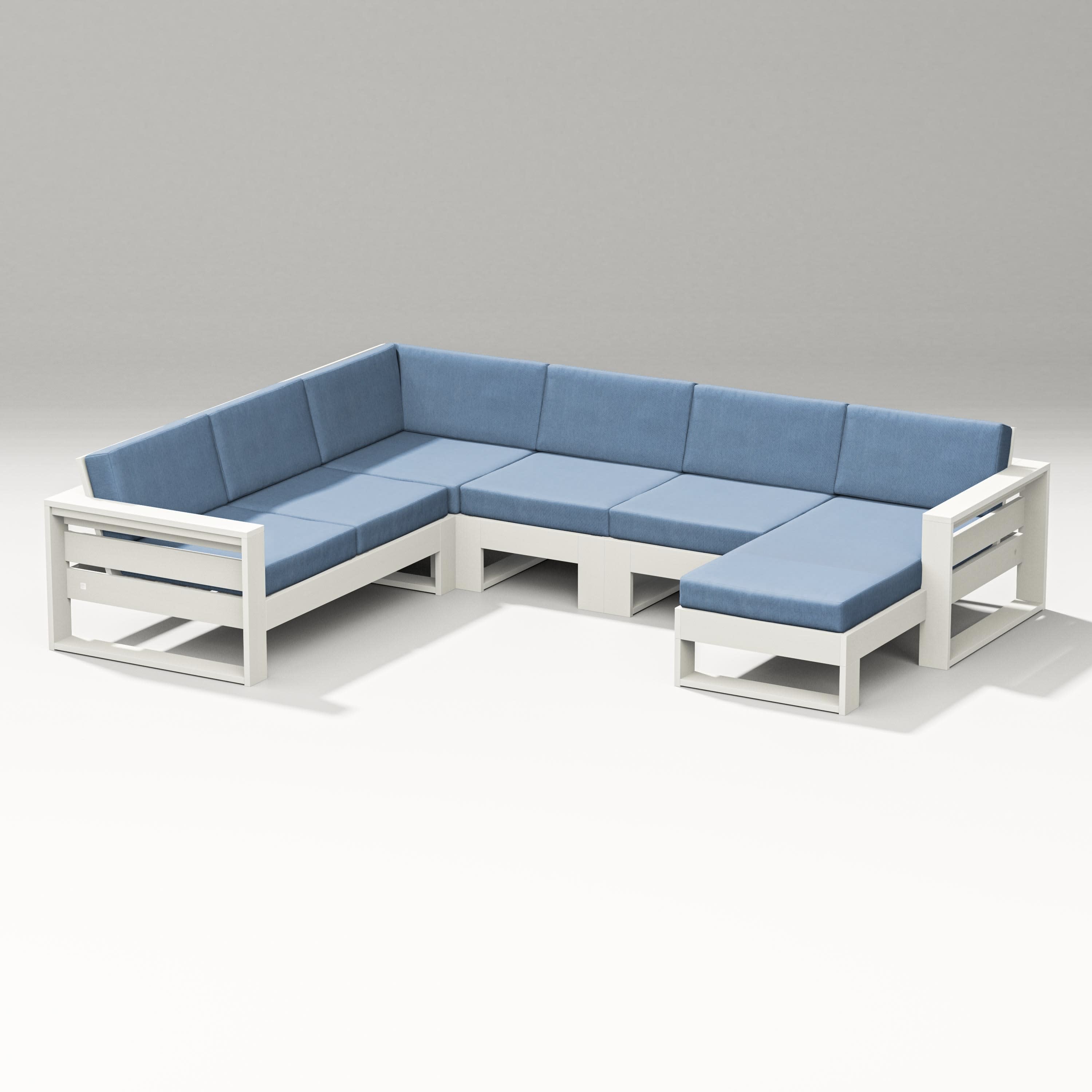 Latitude Corner Sectional with Right Chaise in Vintage White / Sky Blue