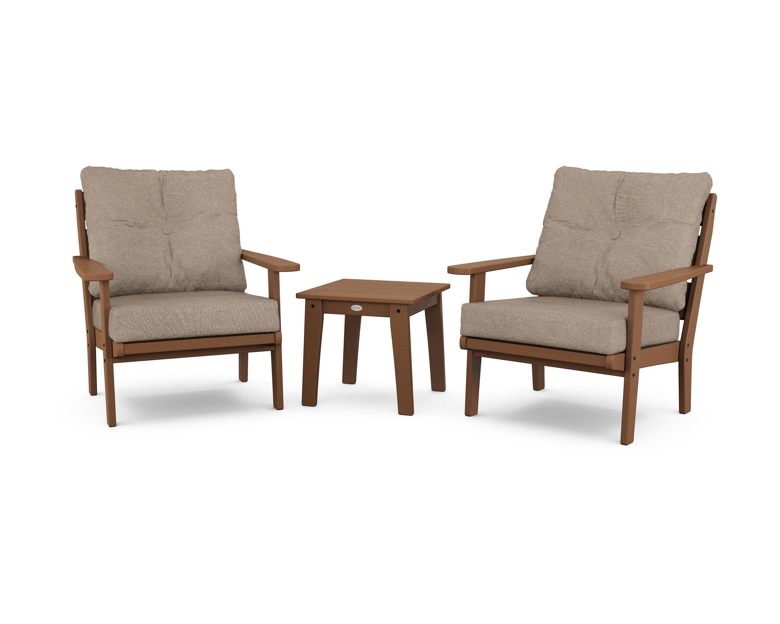 Lakeside 3-Piece Deep Seating Chair Set in Teak / Spiced Burlap