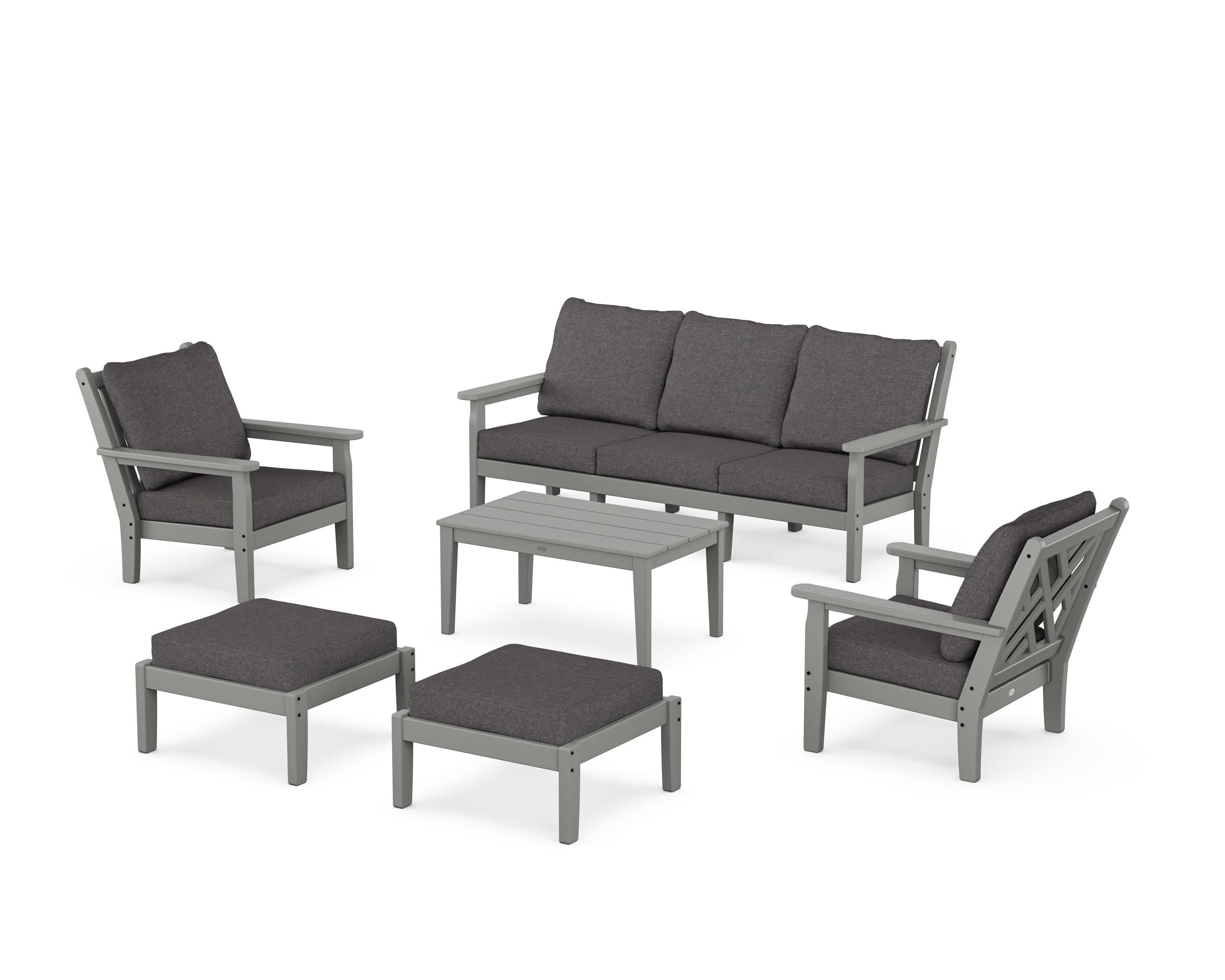 Chippendale 6-Piece Lounge Sofa Set in Slate Grey / Ash Charcoal