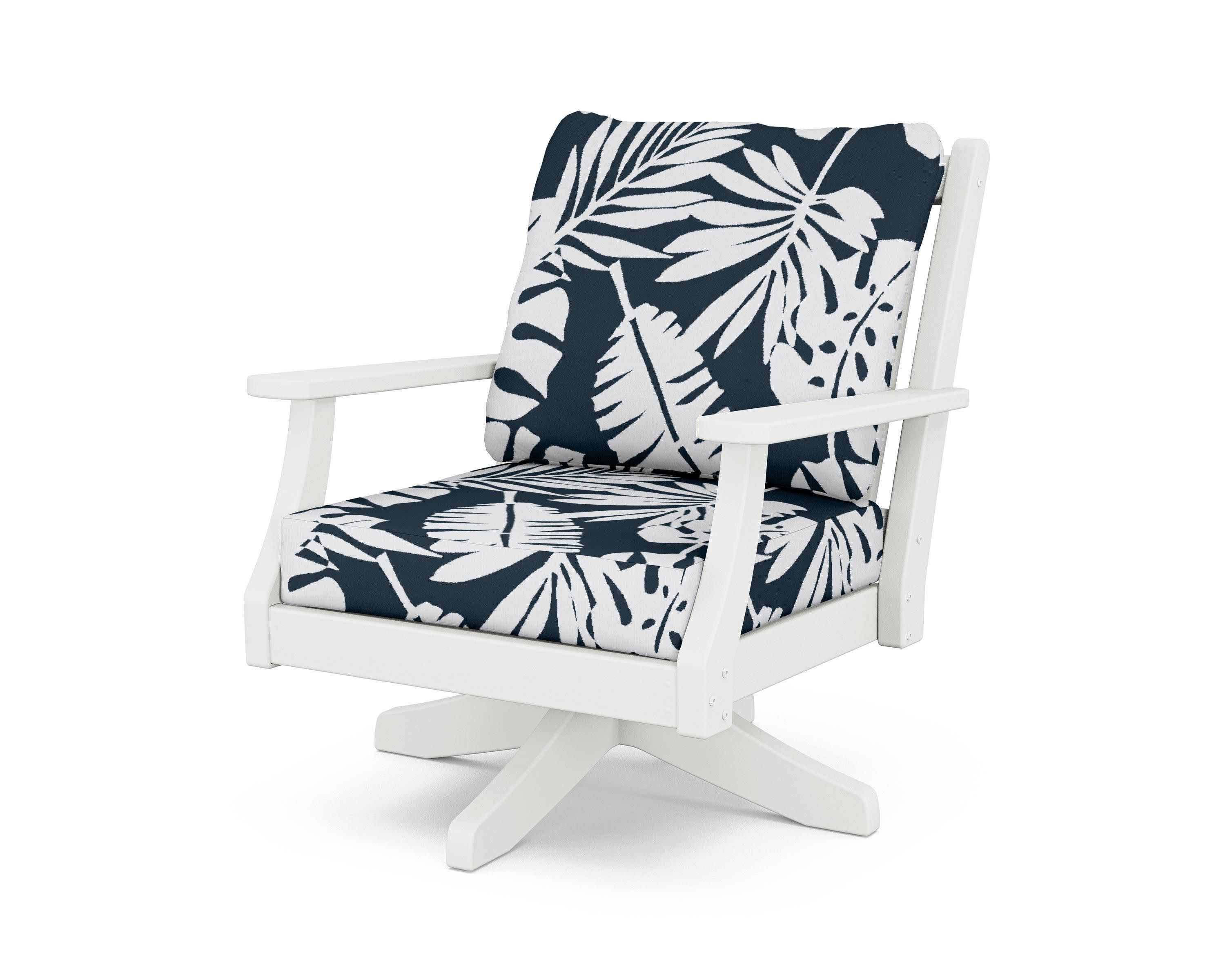 Wovendale Deep Seating Swivel Chair in White / Leaf Marine Indigo