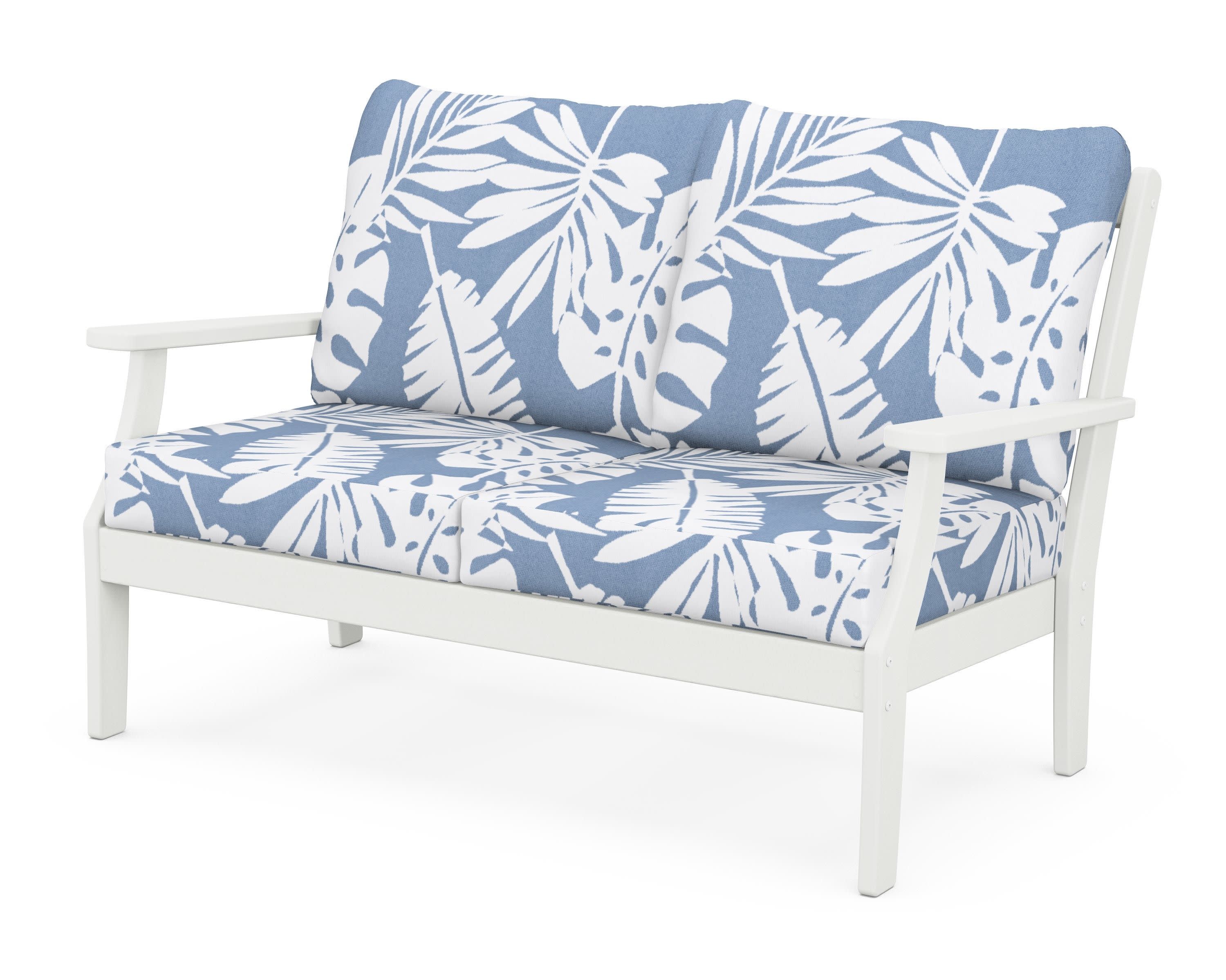 Braxton Deep Seating Loveseat in Vintage White / Leaf Sky Blue