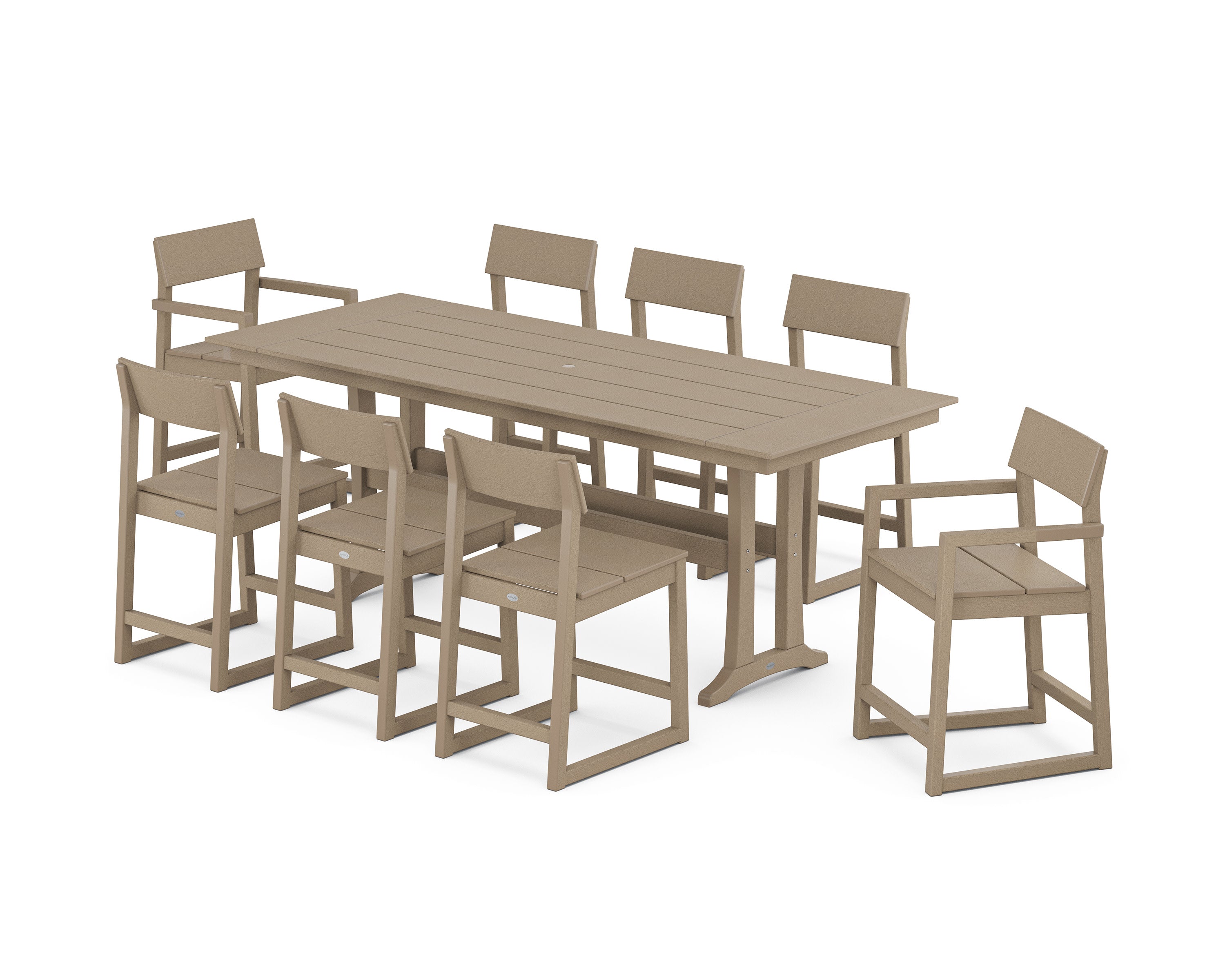 EDGE 9-Piece Farmhouse Counter Set with Trestle Legs in Vintage Sahara