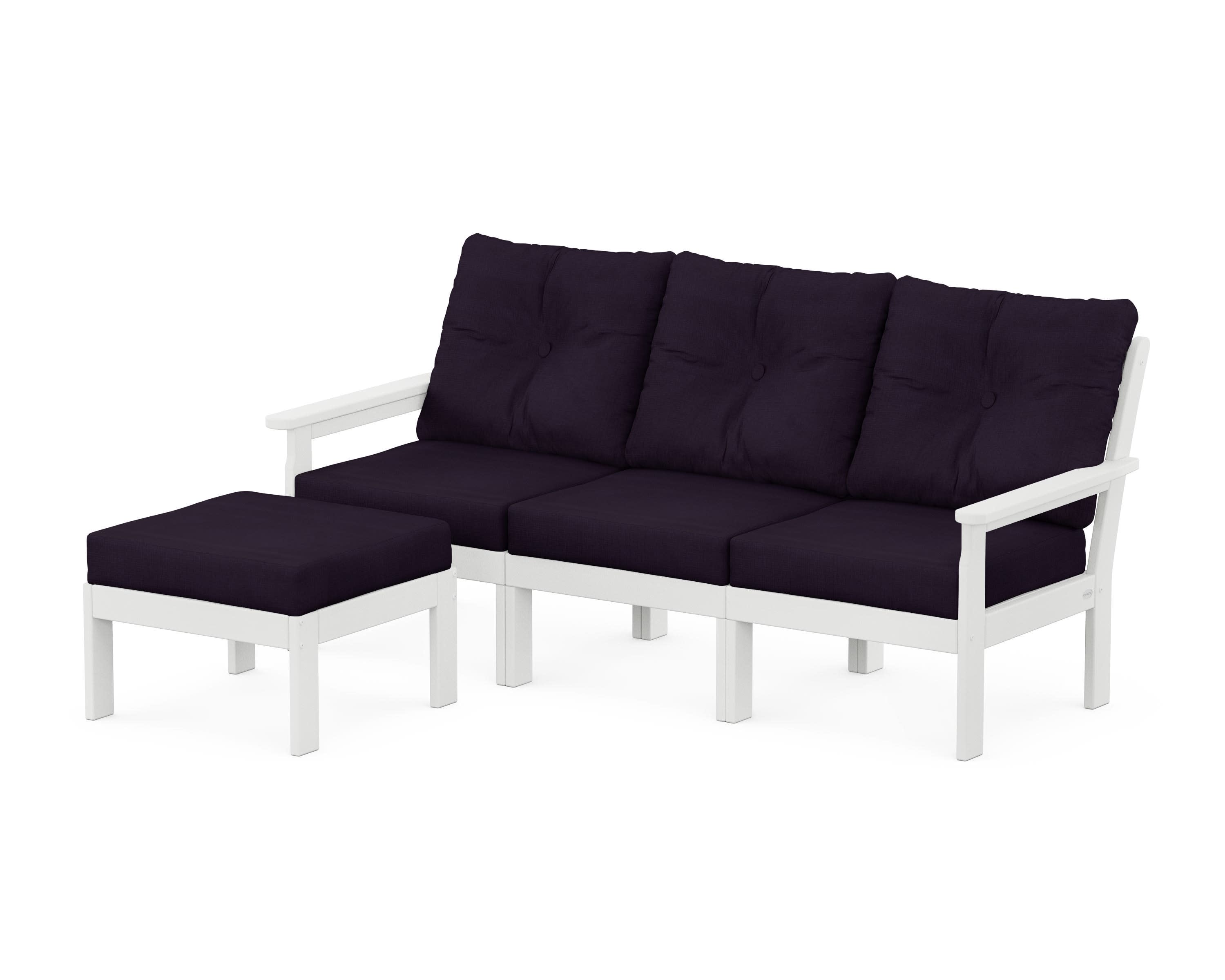 Vineyard 4-Piece Sectional with Ottoman in White / Navy Linen