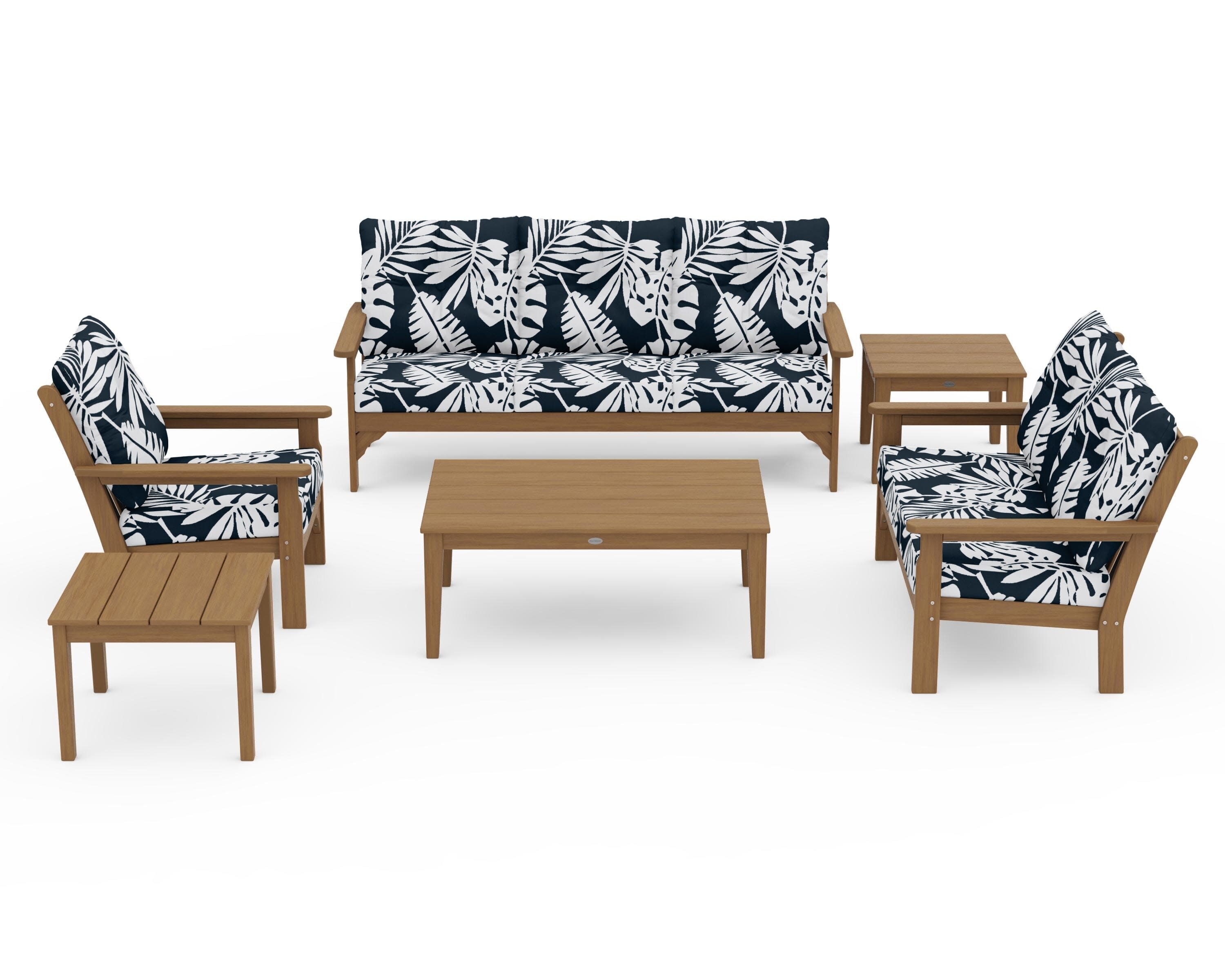 Vineyard 6-Piece Deep Seating Set in Natural / Leaf Marine Indigo
