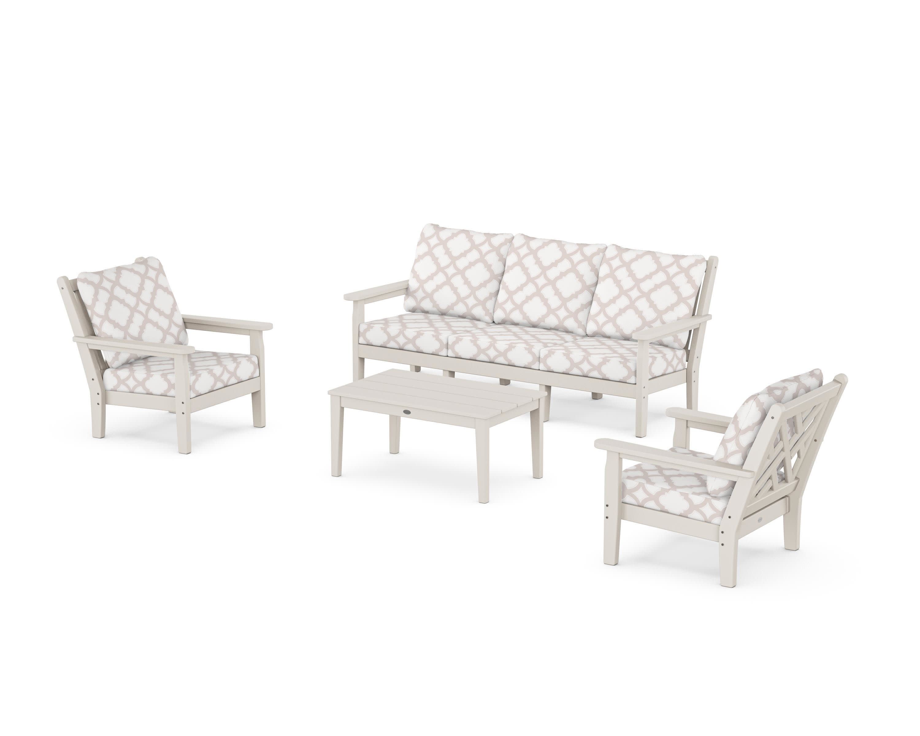 Chippendale 4-Piece Deep Seating Set with Sofa in Sand / Trellis Dune Burlap