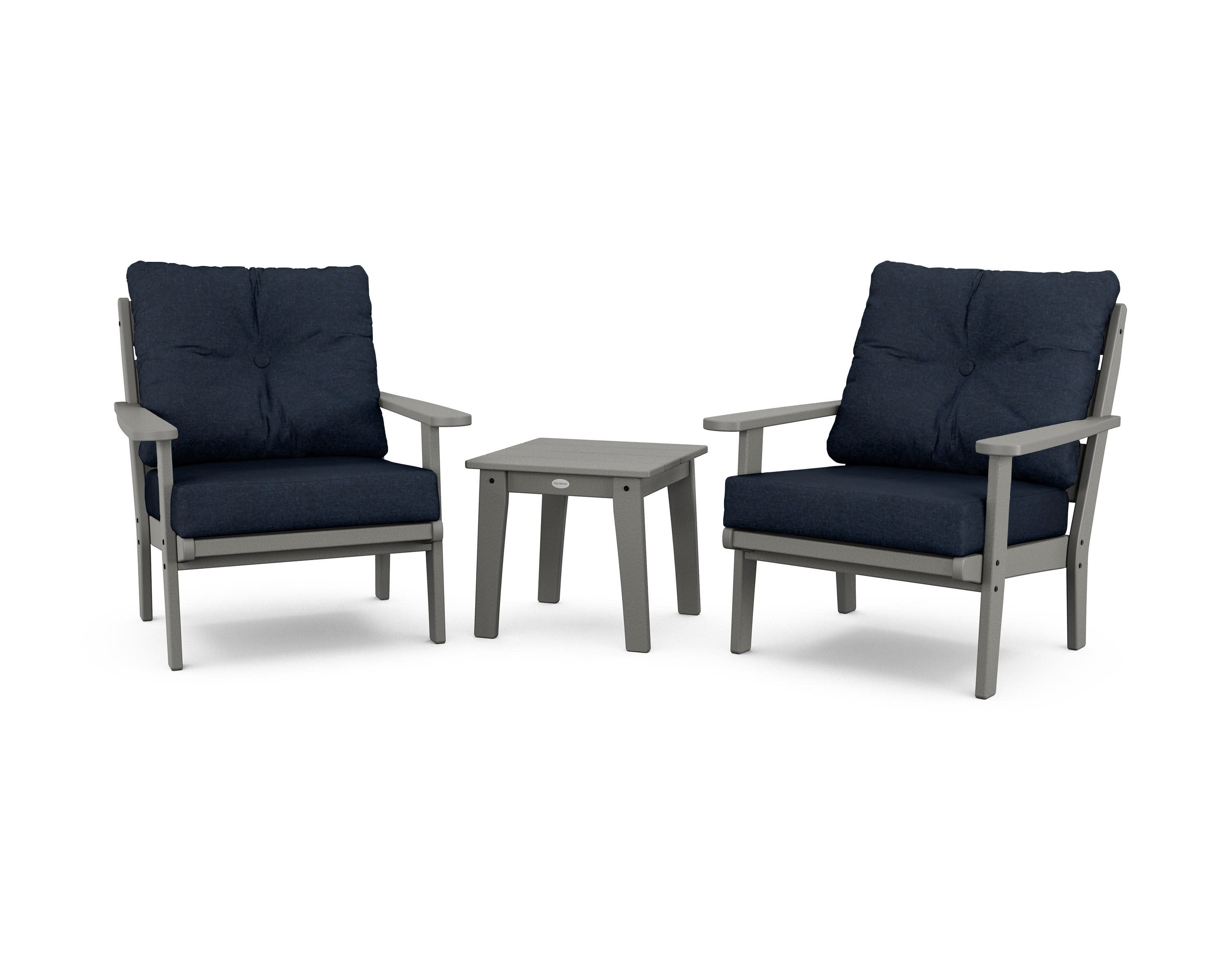 Lakeside 3-Piece Deep Seating Chair Set in Slate Grey / Marine Indigo