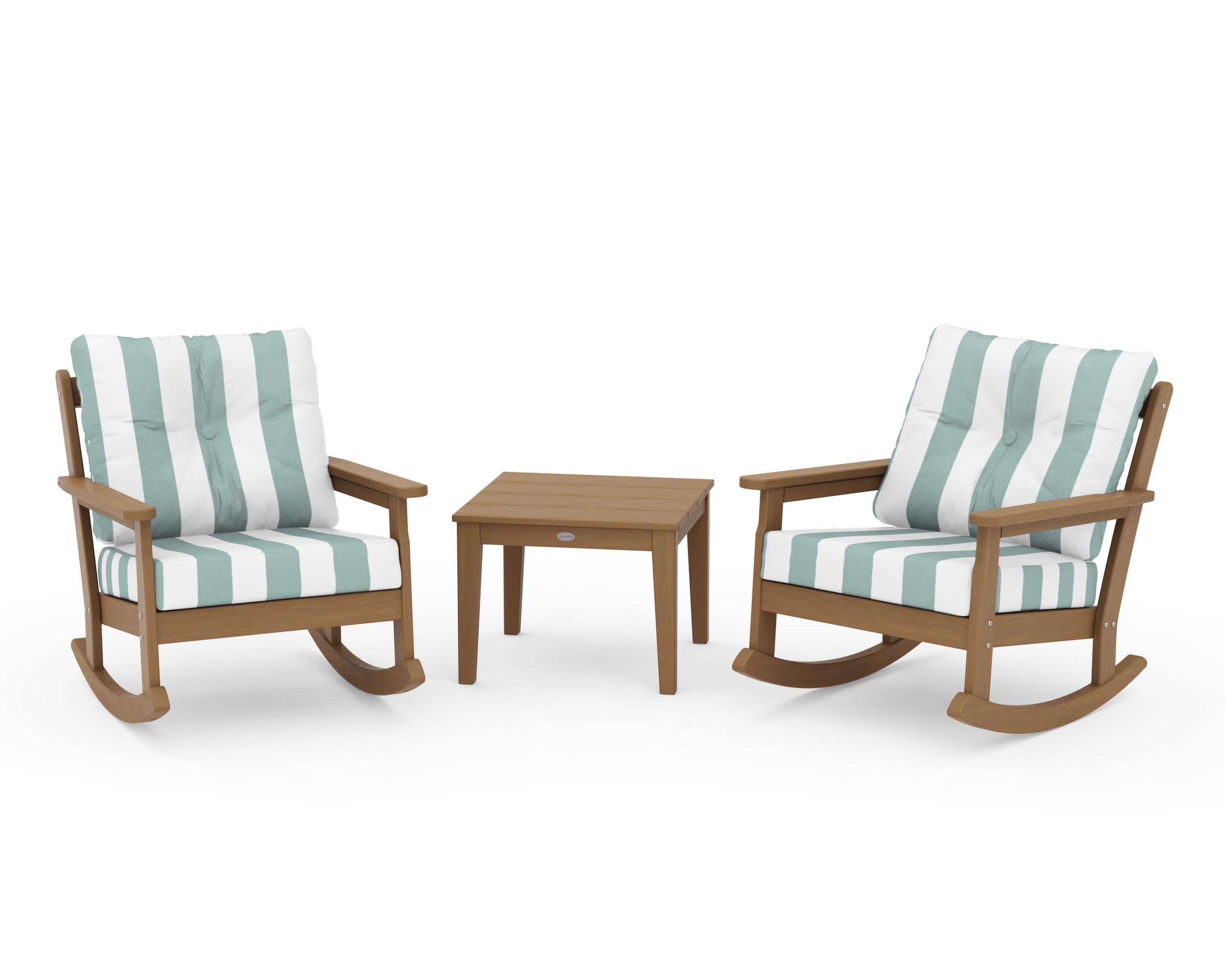 Vineyard 3-Piece Deep Seating Rocker Set in Natural / Cabana Stripe Glacier Spa