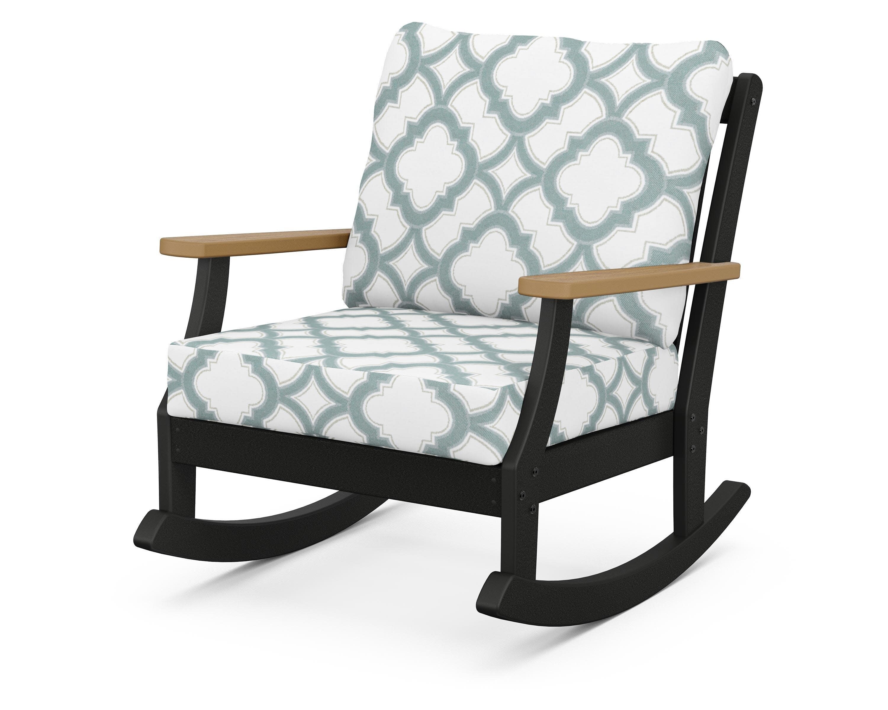 Braxton Deep Seating Rocking Chair in Black / Natural / Trellis Glacier Spa