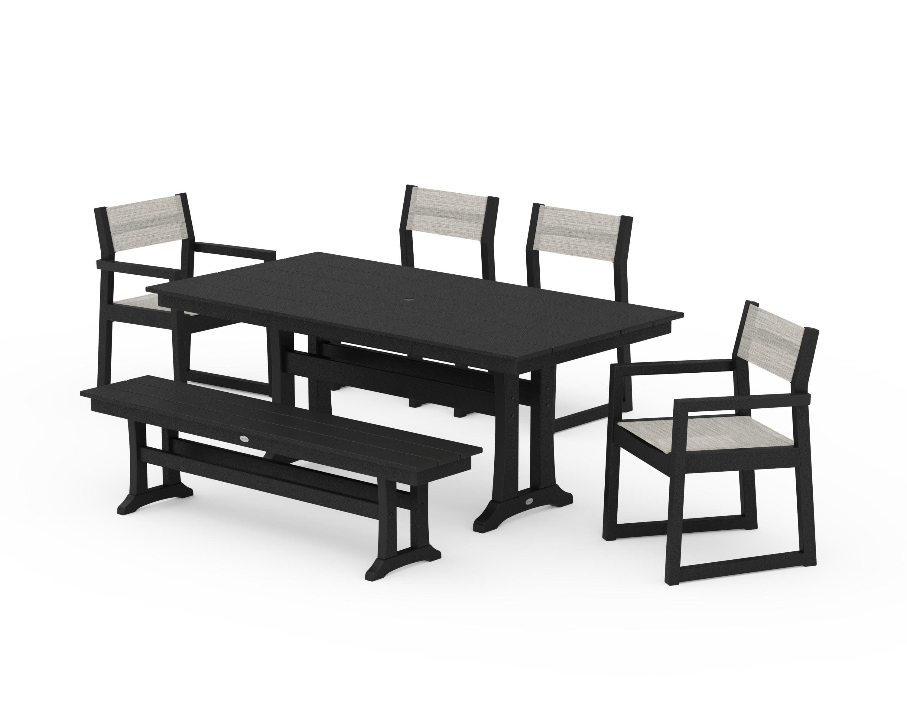 EDGE Sling 6-Piece Farmhouse Dining Set With Trestle Legs in Black / Birch Sling