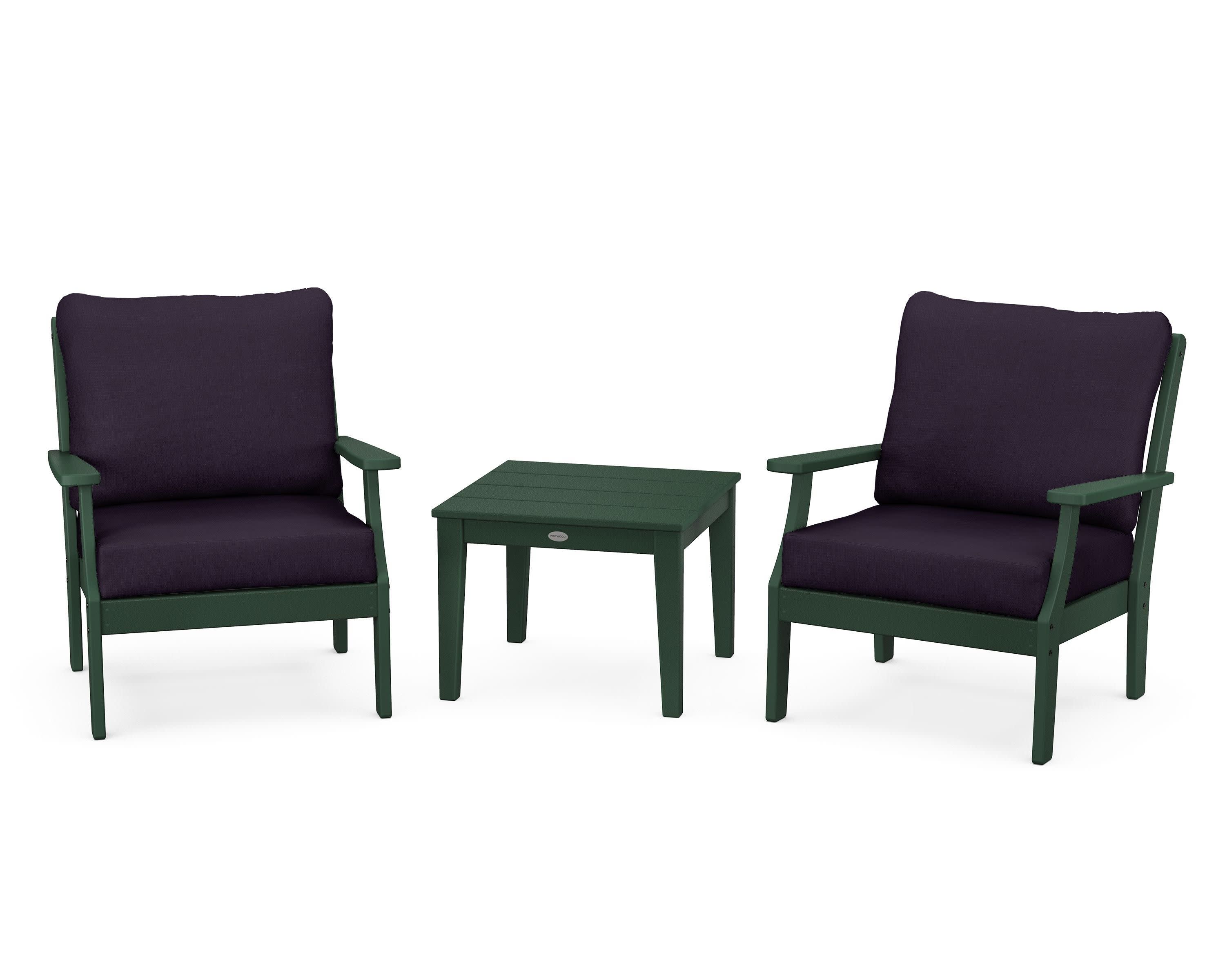 Braxton 3-Piece Deep Seating Set in Green / Navy Linen