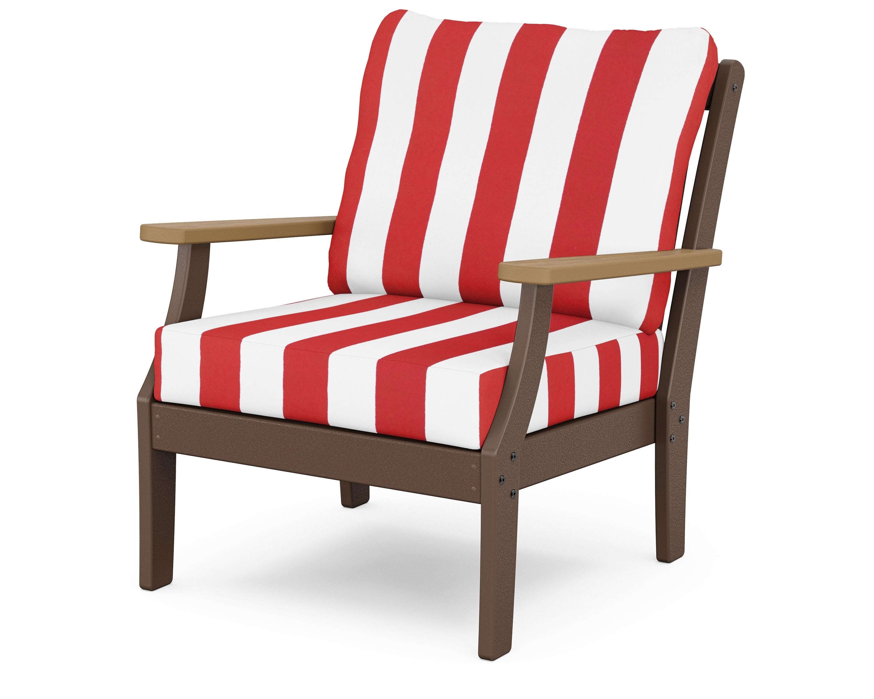 Braxton Deep Seating Chair in Mahogany / Natural / Cabana Stripe Crimson