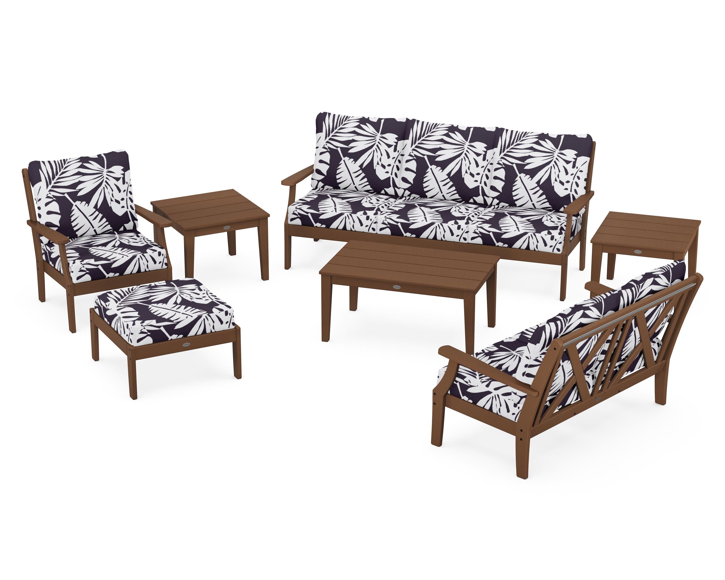 Braxton 7-Piece Deep Seating Set in Teak / Leaf Navy