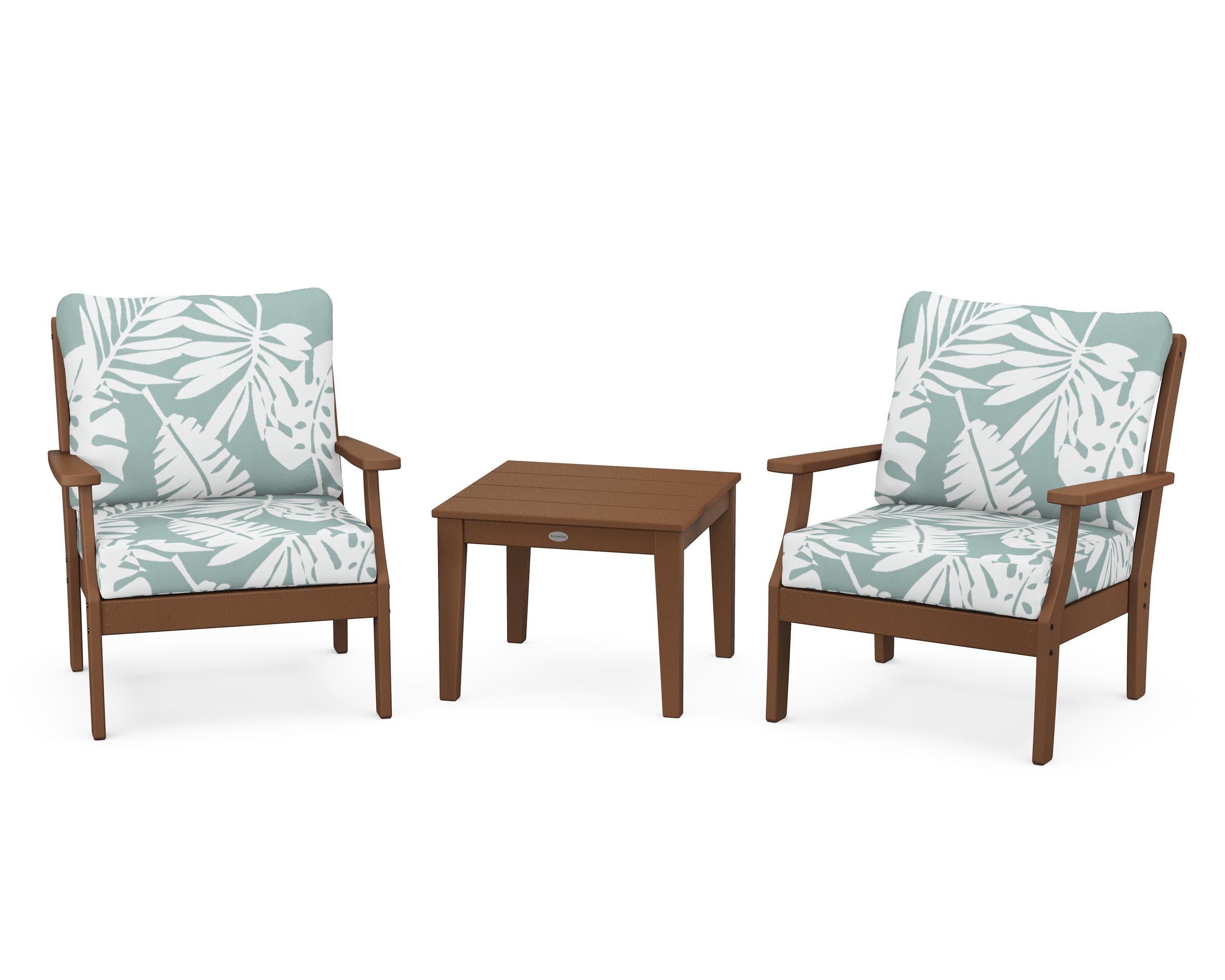 Braxton 3-Piece Deep Seating Set in Teak / Leaf Glacier Spa